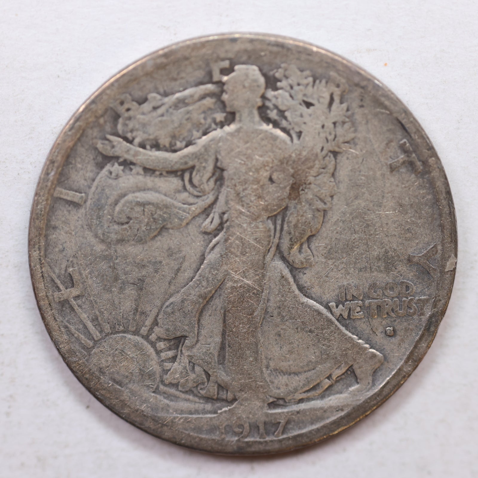 1917-S Walking Liberty Half Dollar, Obverse Mint Mark, Good Circulated Coin, #HR0926