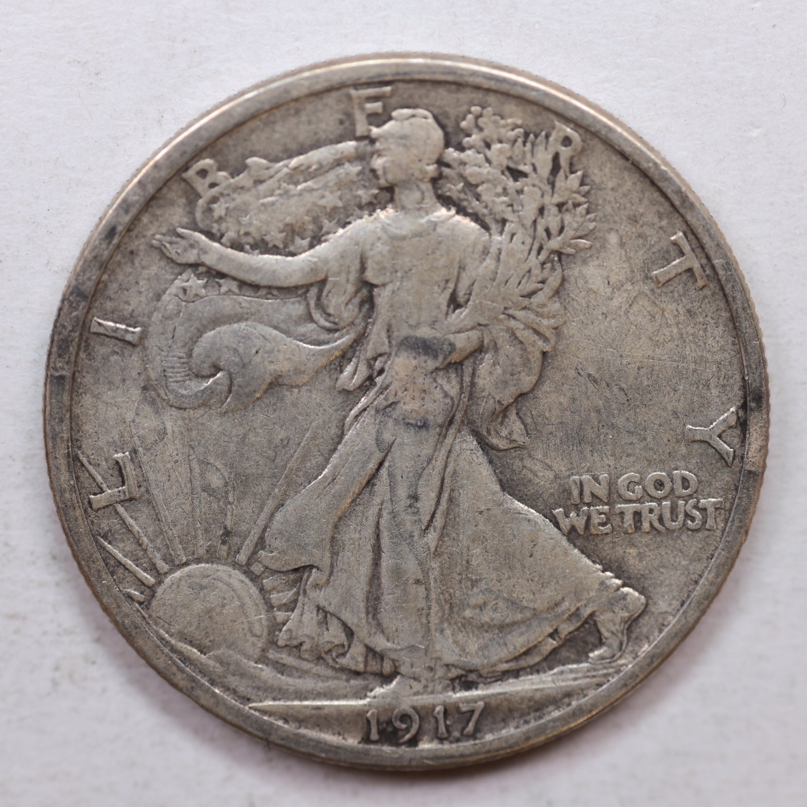 1917-D Walking Liberty Half Dollar, Reverse Mint Mark, Fine Circulated Coin, #HR0931
