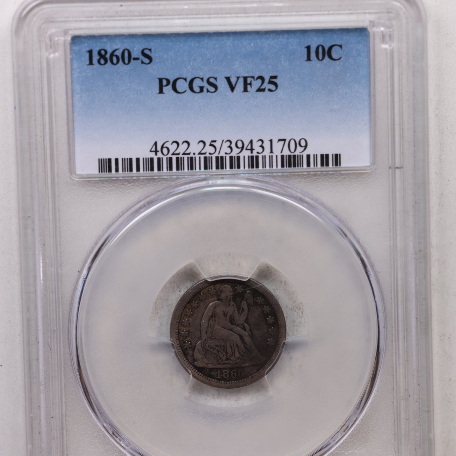 1860-S Seated Liberty Silver Dime, PCGS VF-25, Store Sale #GDE026.