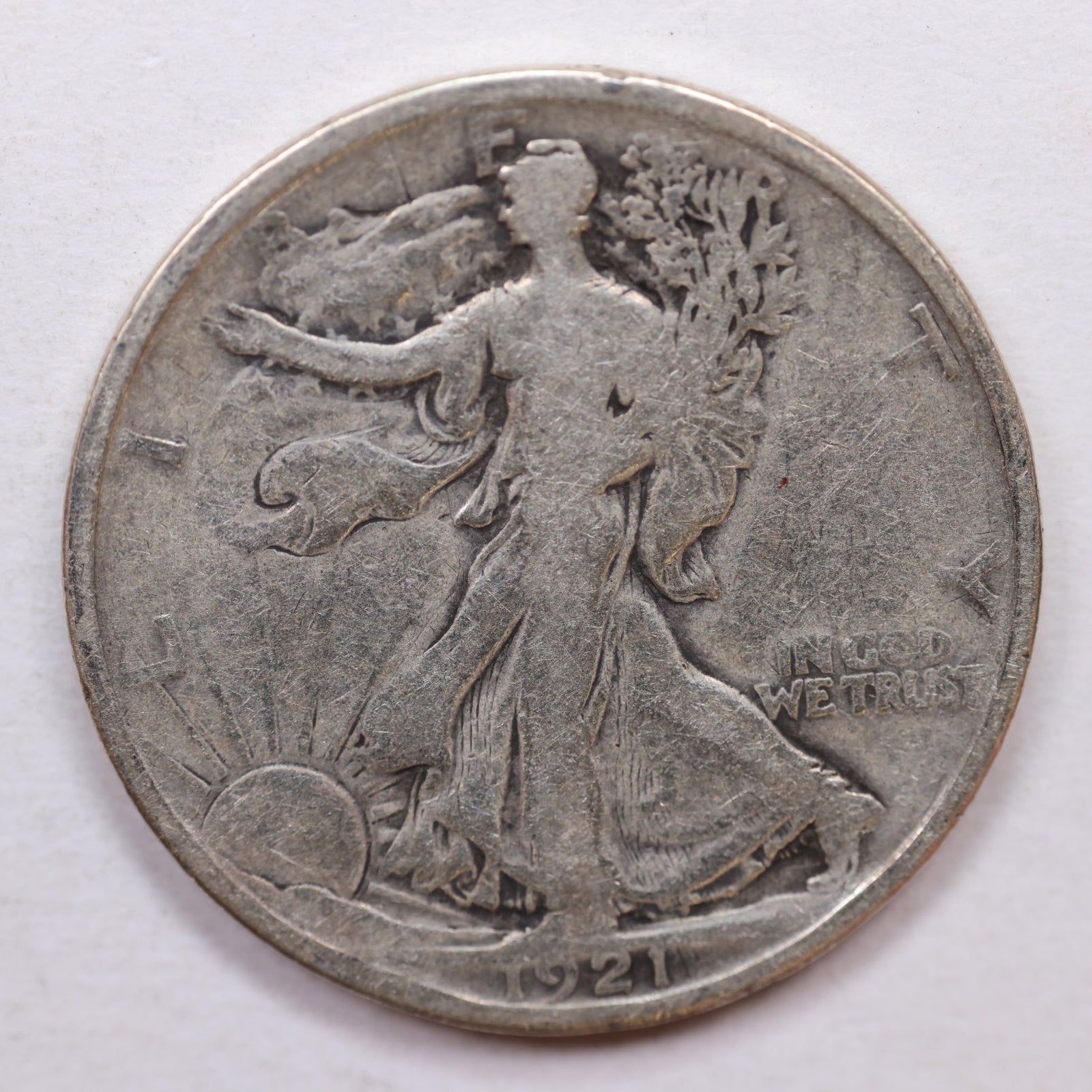 1921 Walking Liberty Half Dollar, Very Good Circulated Coin, Store #HR0962