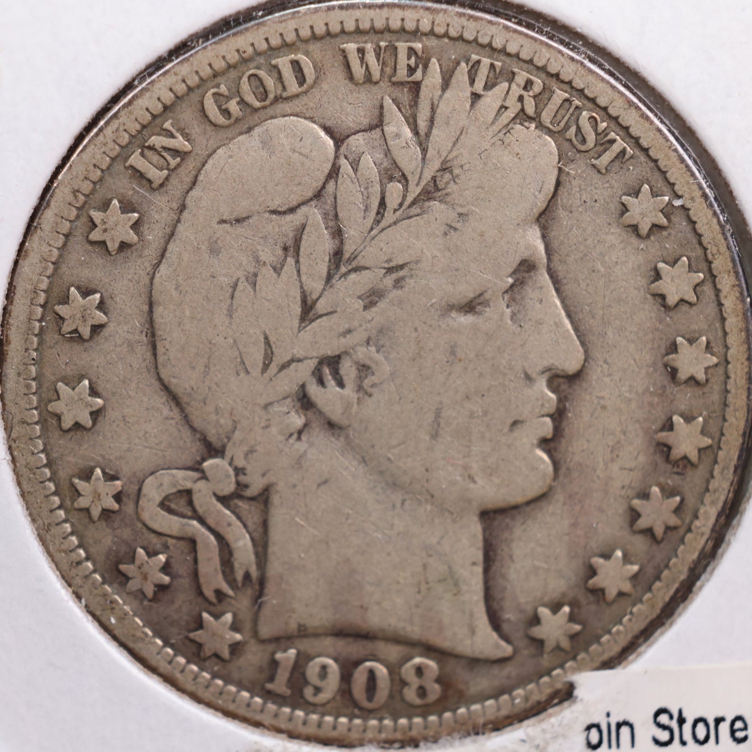 1908-D Barber Half Dollar, Very Good+ Circulated Coin, Store #HR0617