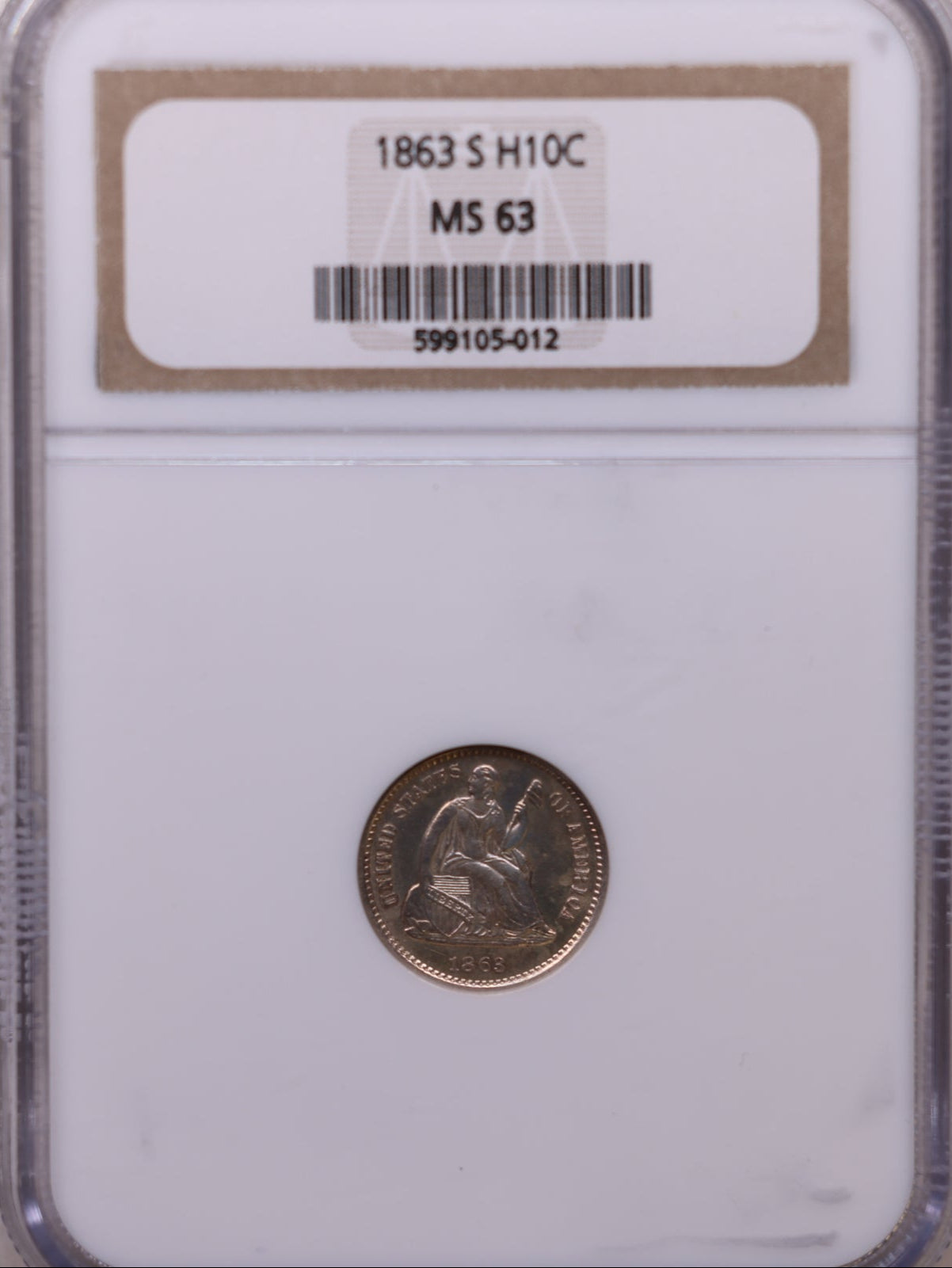 1863-S Seated Liberty Half Dime, NGC Graded, MS-63, Store #GHE002