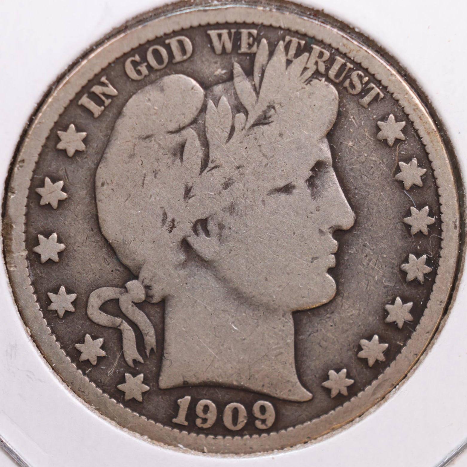 1909-S Barber Half Dollar, Very Good+ Circulated Coin, Store #HR0588