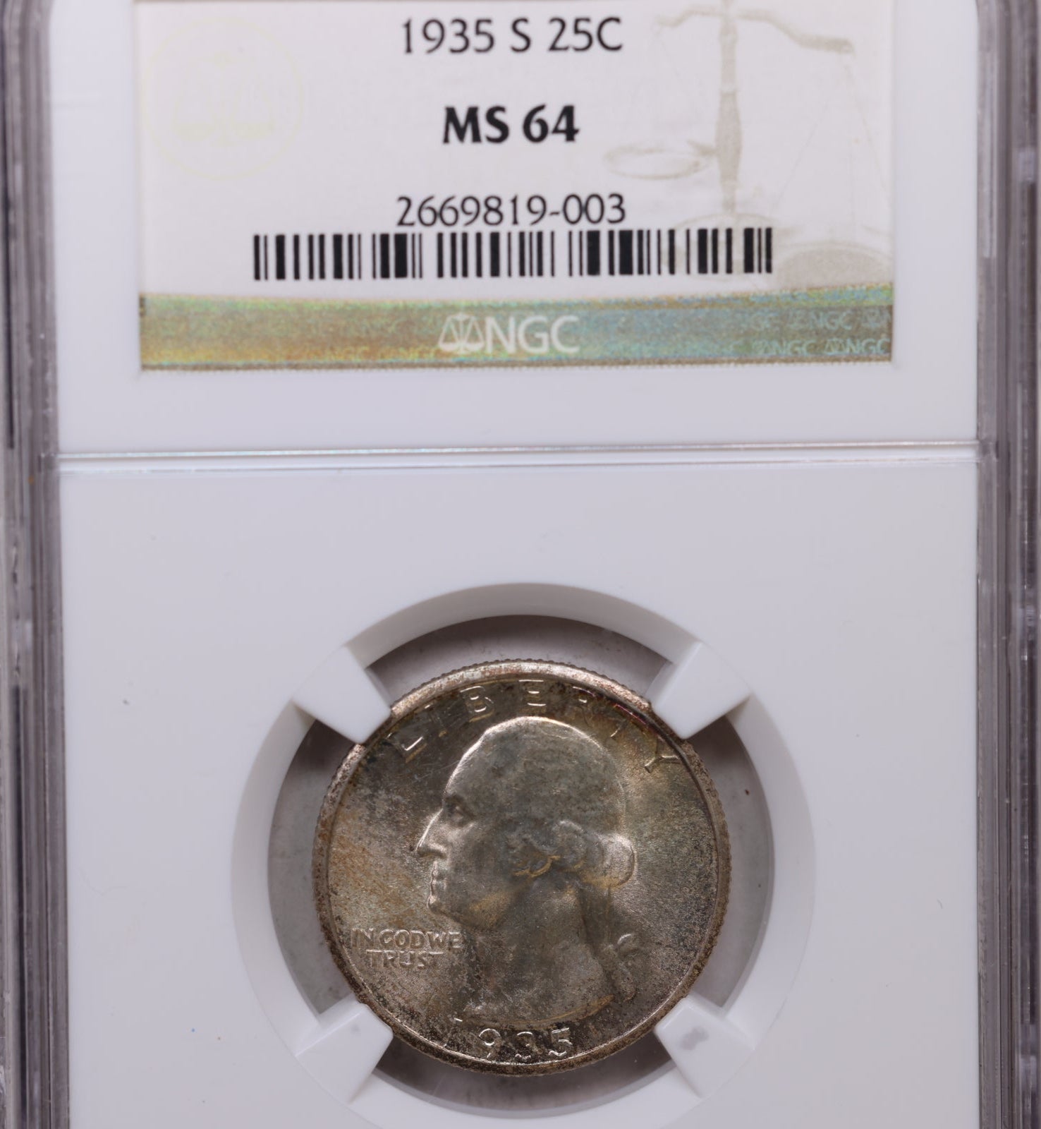 1935-S Washington Silver Quarter, NGC Graded MS-64, Store Sale #QR1464.