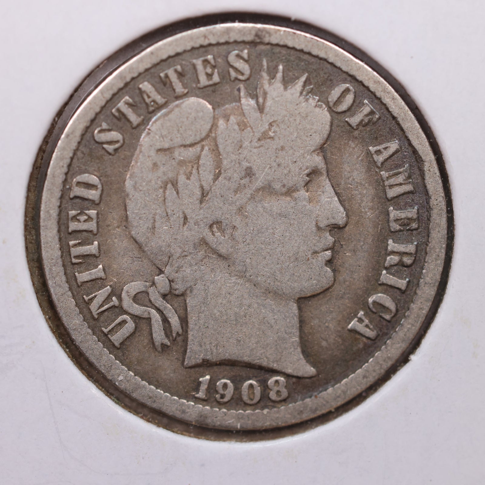 1908-D Barber Dime, Very Good+ Circulated Coin, Store #DE656