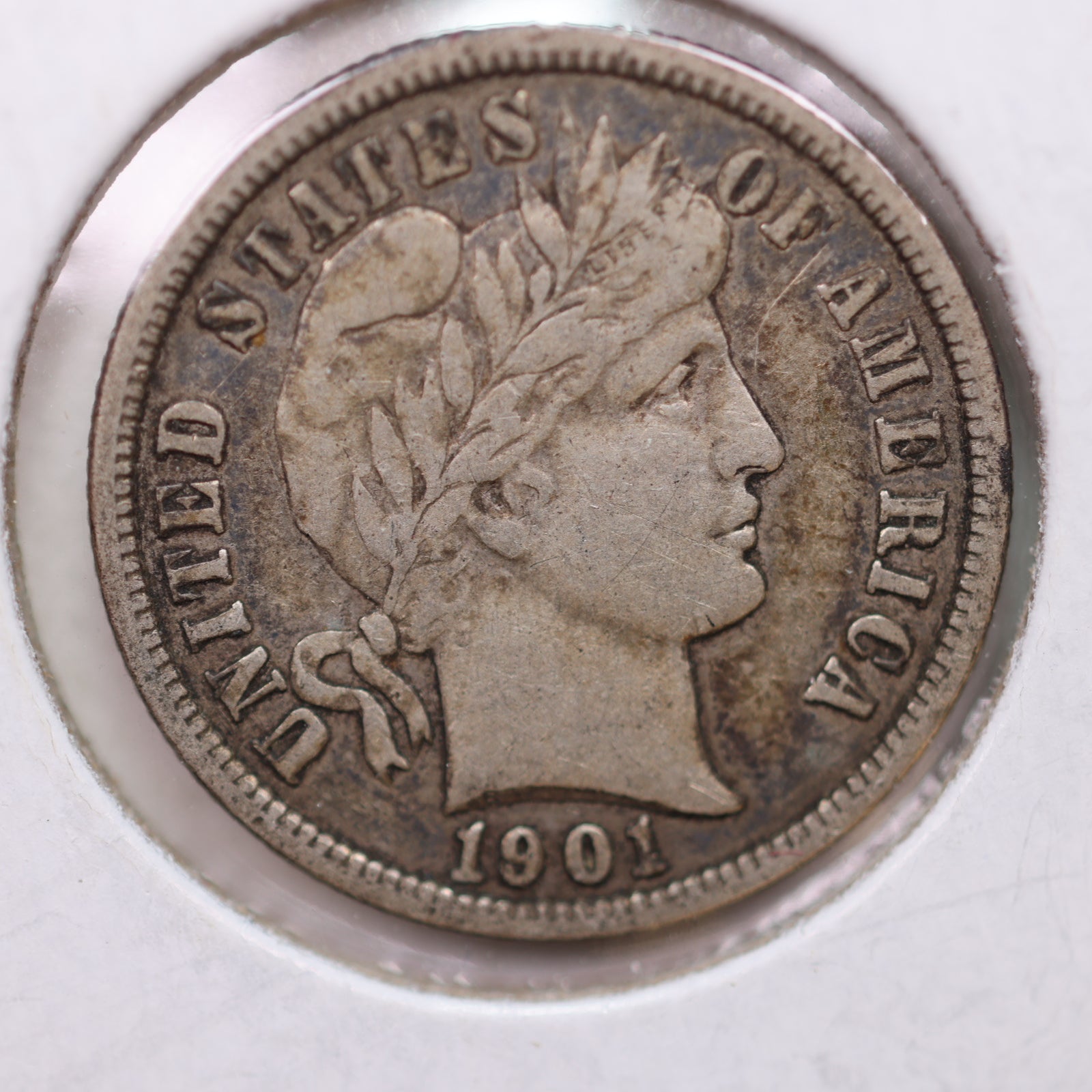 1901 Barber Silver Dime, Very Fine Plus, Circulated Coin, Store Sale #DE664.