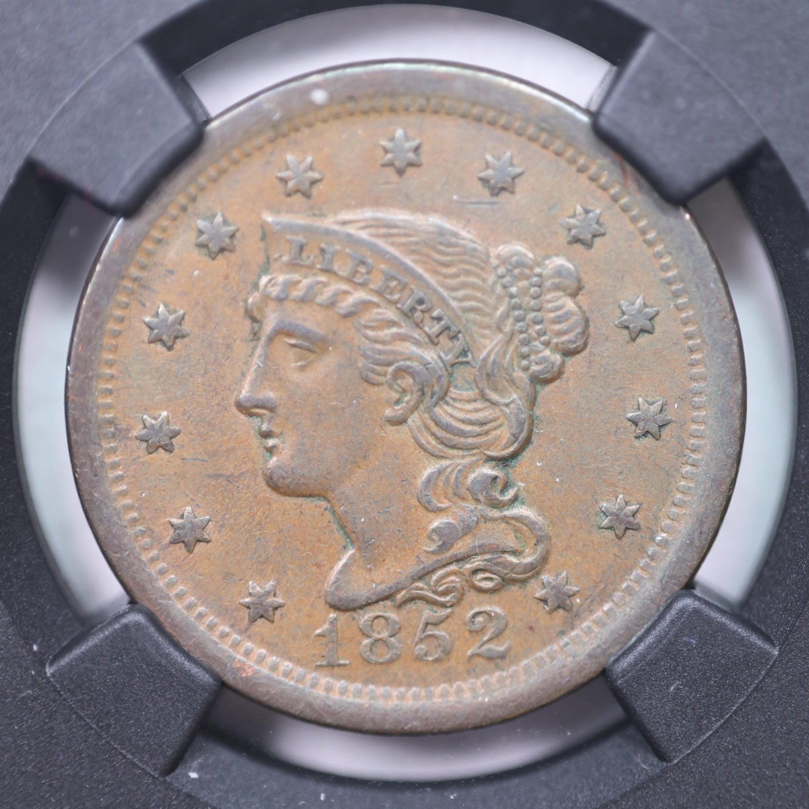 1852 Braided Hair Large Cent, NGCX Certified 8.5, About Uncirculated, Store CT0004