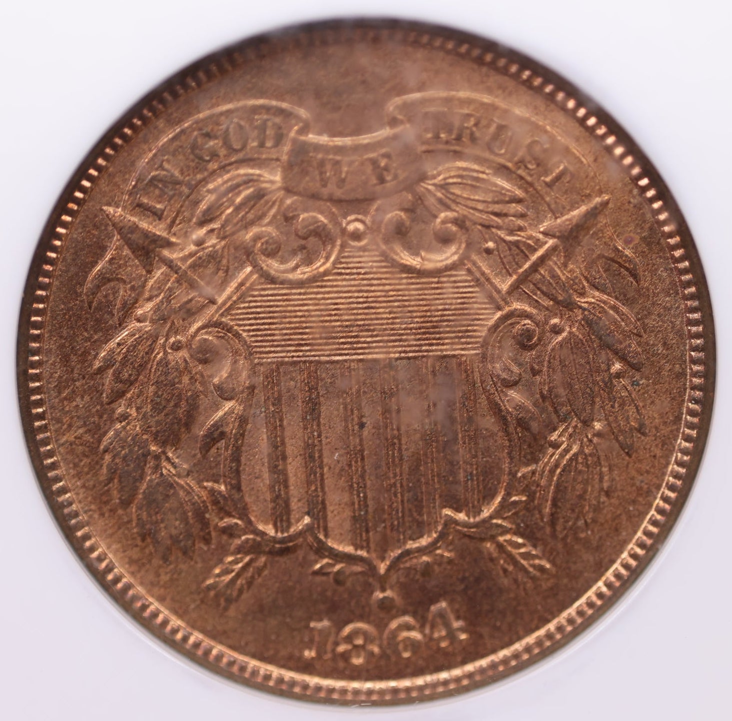 1864 Two Cent Piece, Large Motto, PCGS MS-66 RED, Nice Eye Appeal. Store #G2C003.