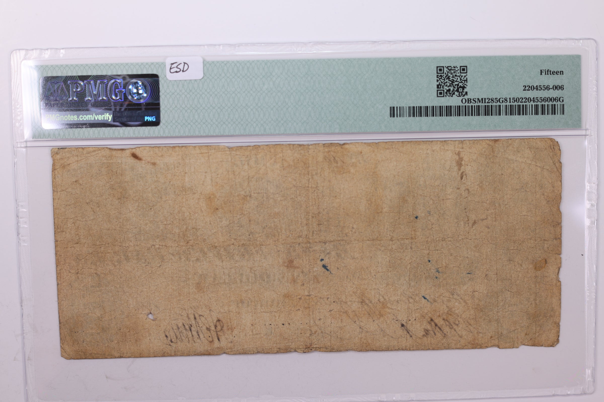 1843 $5., Obsolete Currency., Monroe, MI., PMG Graded F15., Store #GMI012