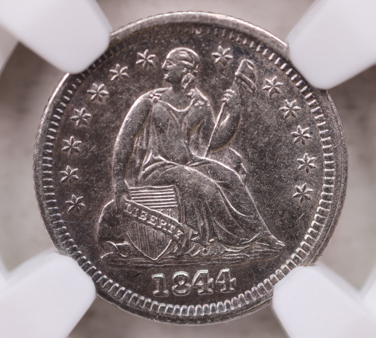 1844 Seated Liberty Half Dime, NGC Certified AU-58, Store Sale #GHE009.