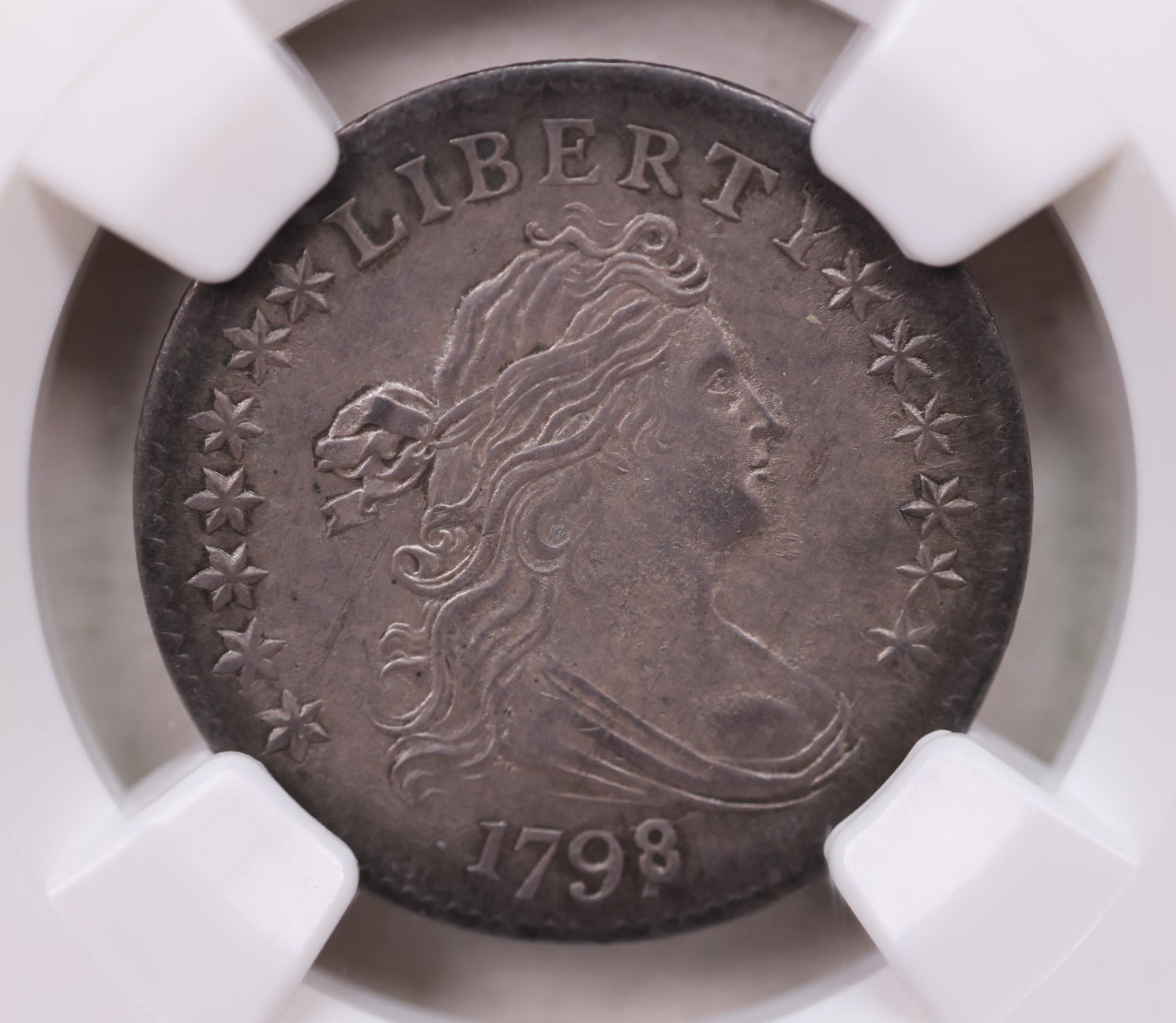 1798/7 Bust Silver Dime, Repunched Date with 16 Star's, JR-1, NGC AU55, Store #DE805