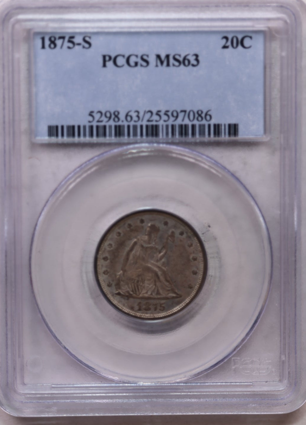 1875-S Twenty Cent Piece, Mint State Coin, PCGS Certified MS-63, Store #20C01.