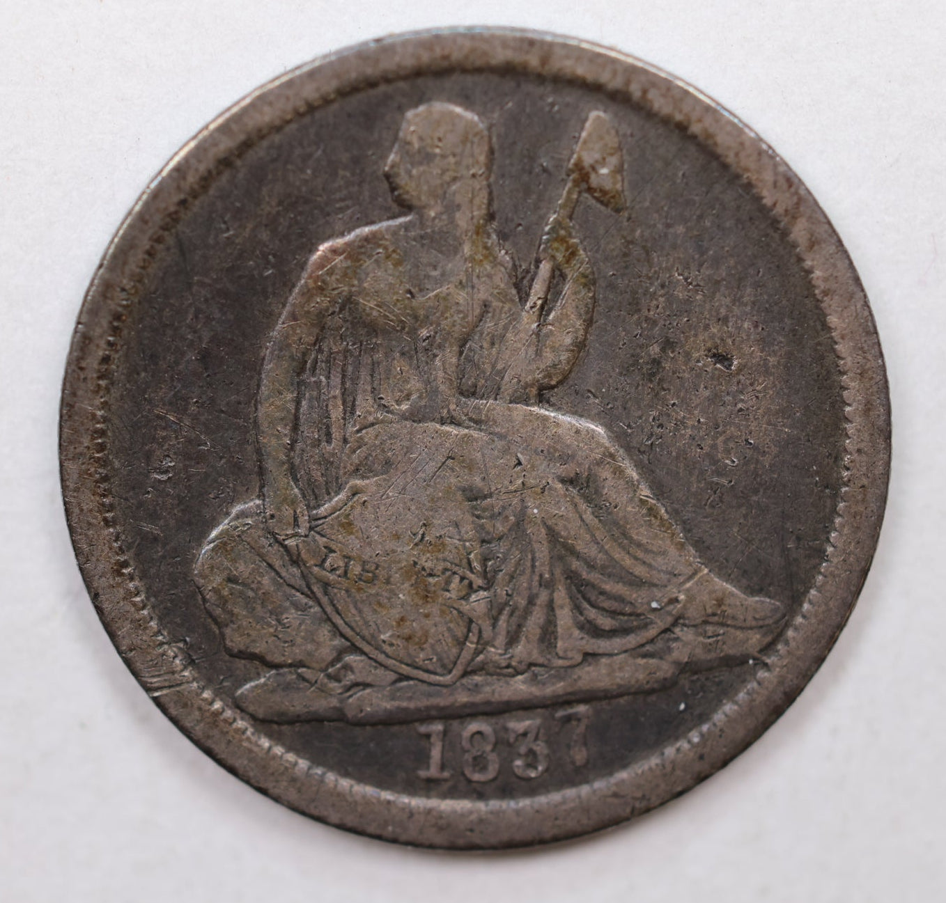 1837 Seated Liberty Dime, Large Date, Circulated Coin, Store Sale #DE667