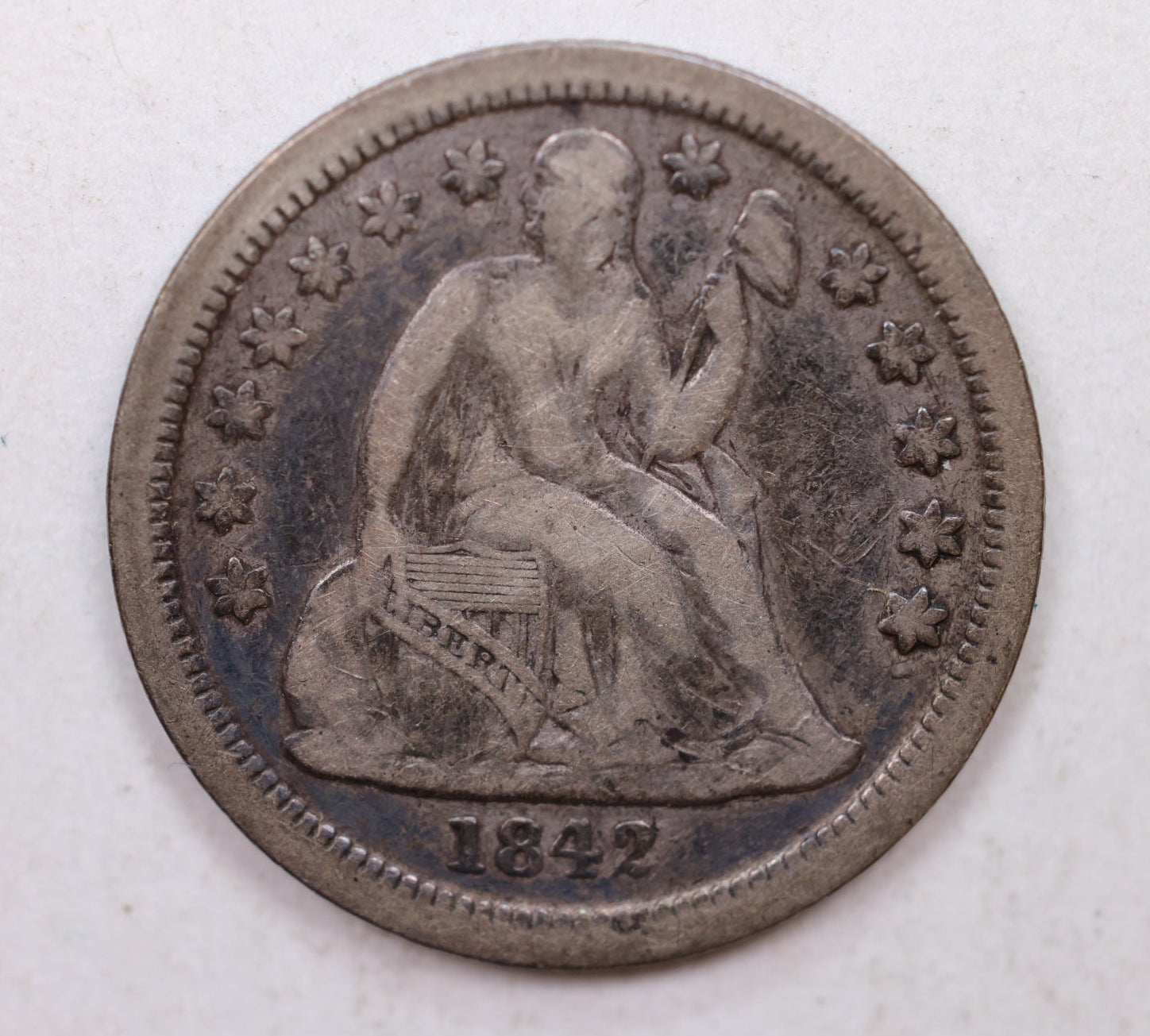 1842 Seated Liberty Dime, Collectible Circulated Coin, Store Sale #DE680.