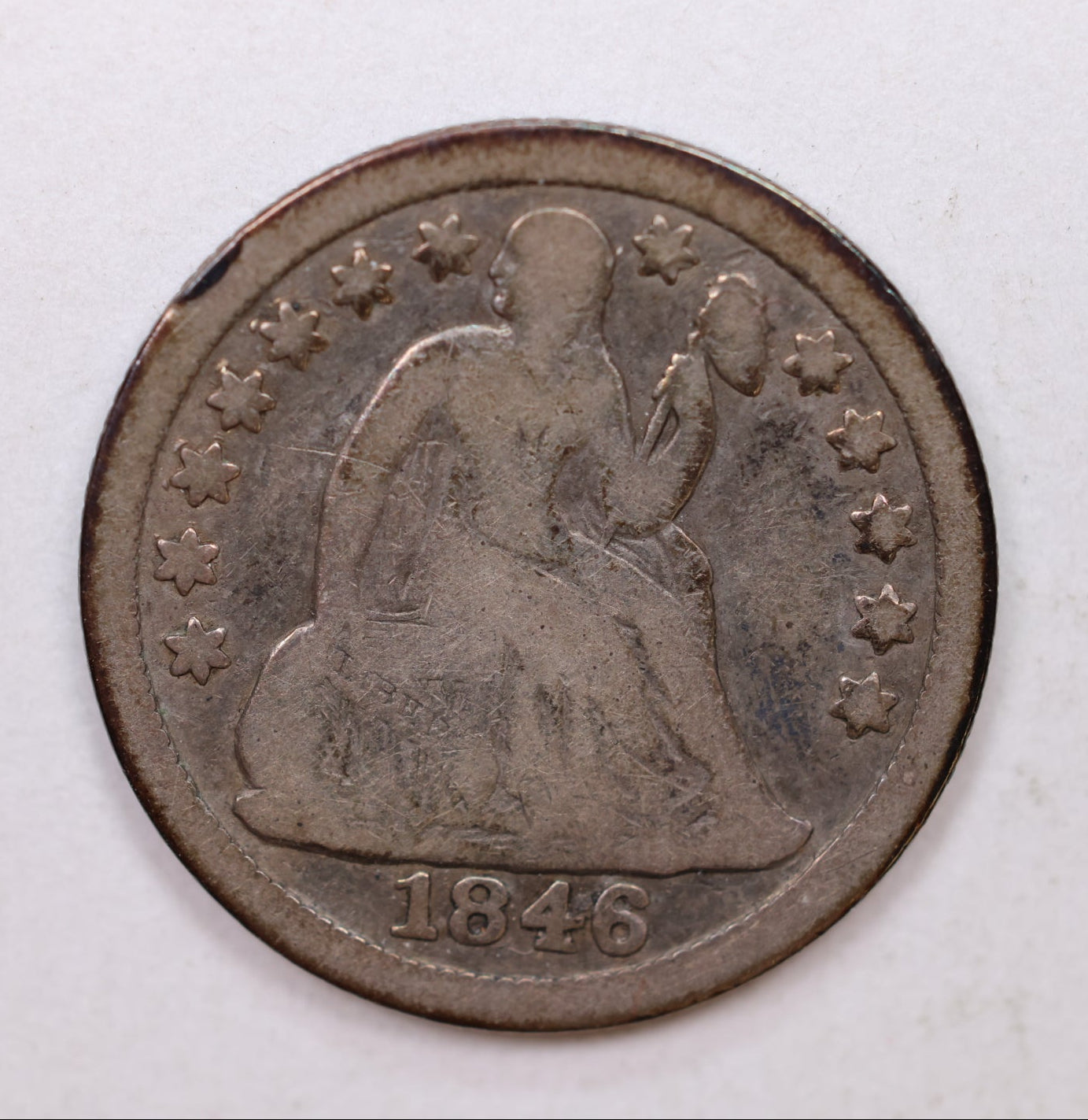 1846 Seated Liberty Dime, Collectible Circulated Coin, Store Sale #DE687.