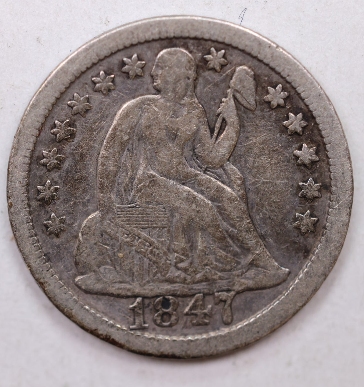 1847 Seated Liberty Dime, Collectible Circulated Coin, Store Sale #DE688.