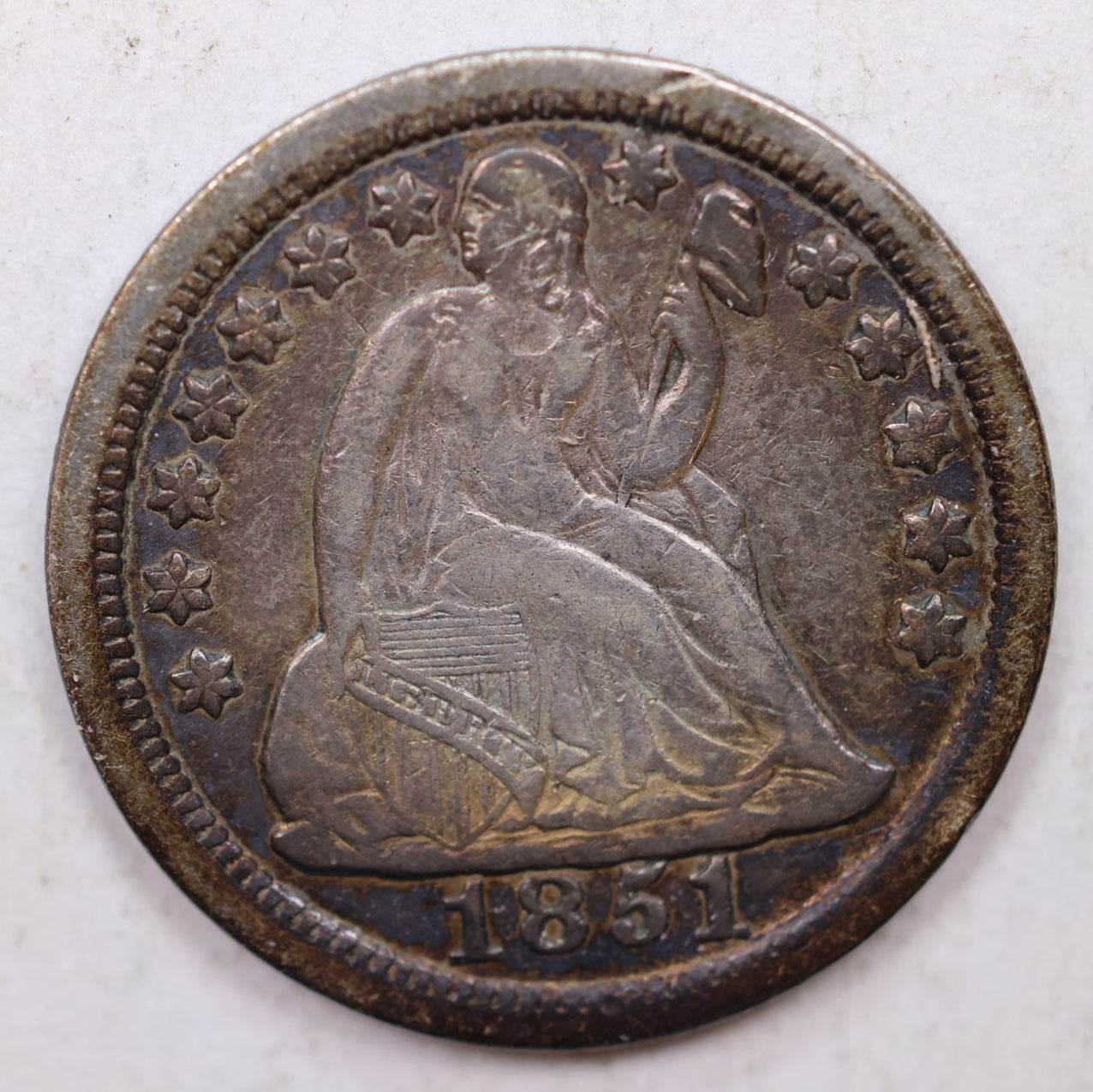 1851 Seated Liberty Dime, Collectible Circulated Coin, Store Sale #DE694.
