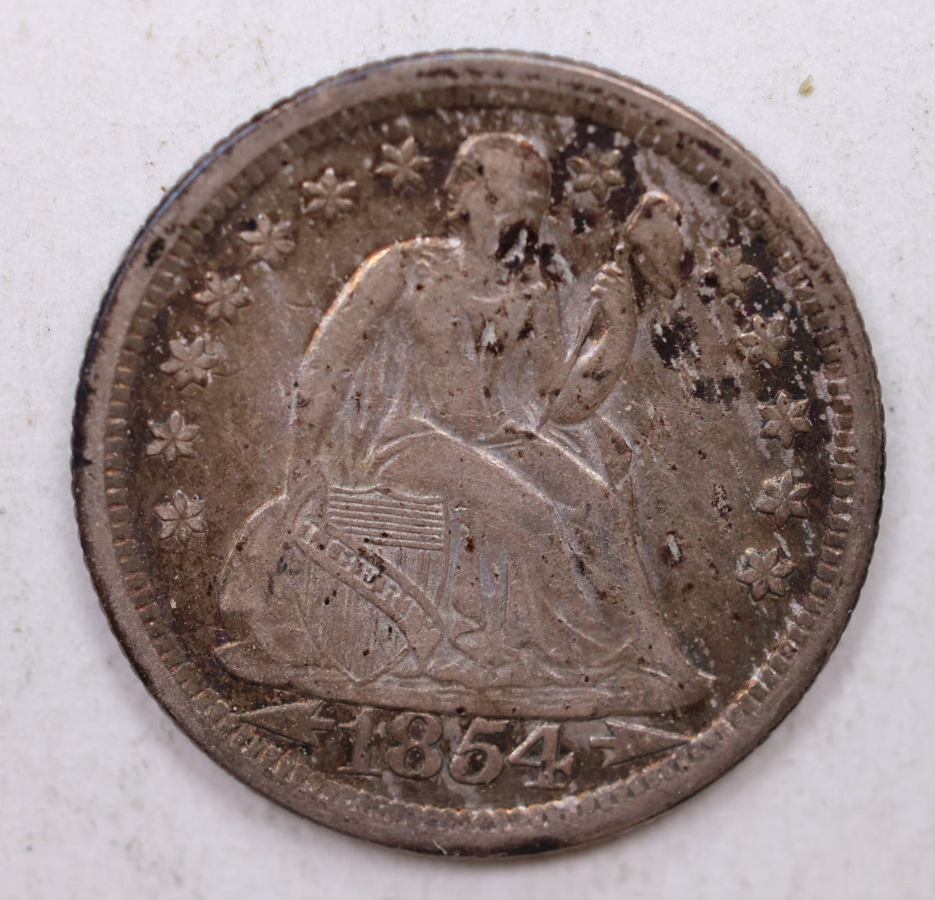 1854-O Seated Liberty Dime, About Uncirculated Coin, Store Sale #DE702.
