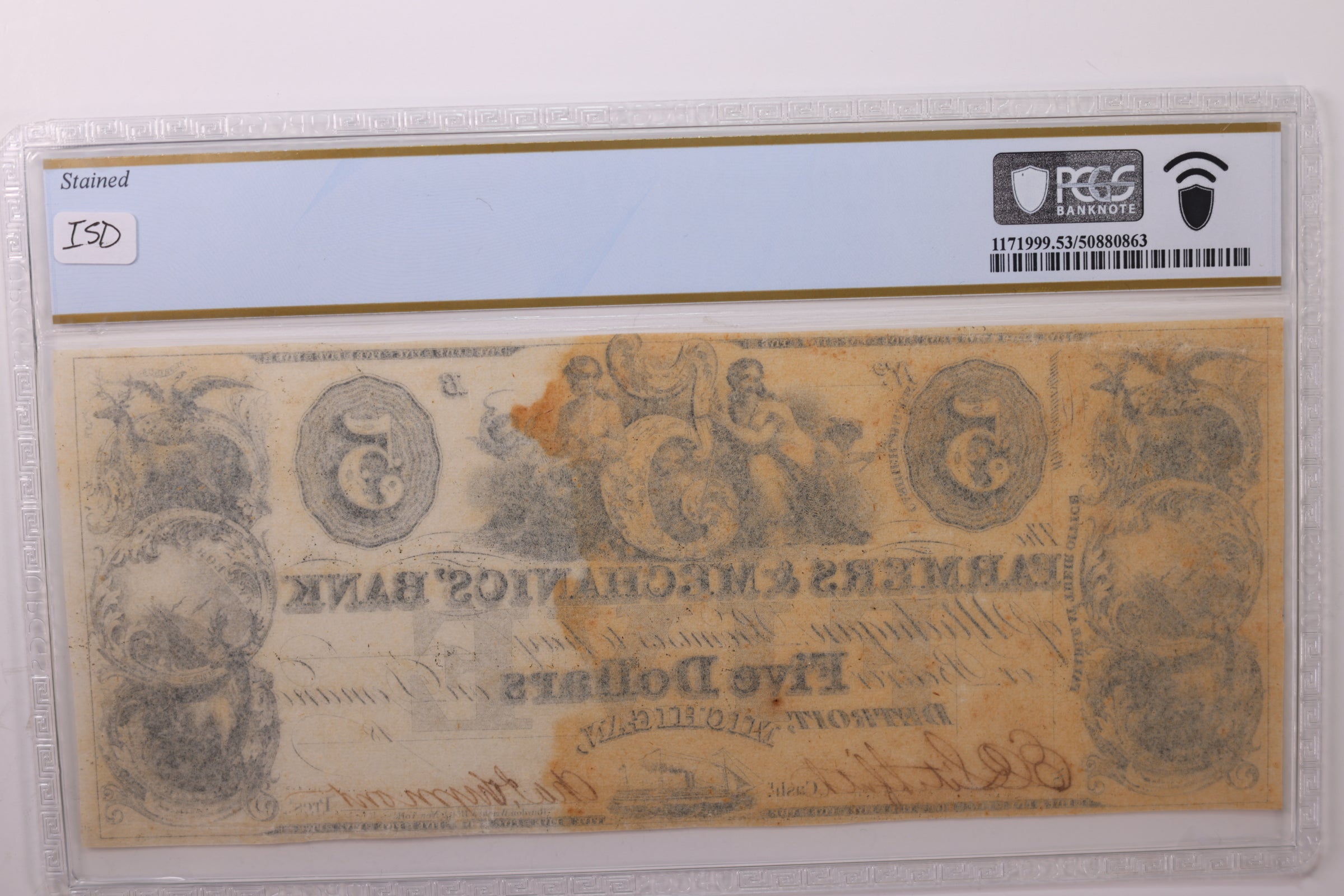 18__ $5., Remainder, Detroit, MI., Obsolete Currency., PCGS AU-53., STORE #GMI042