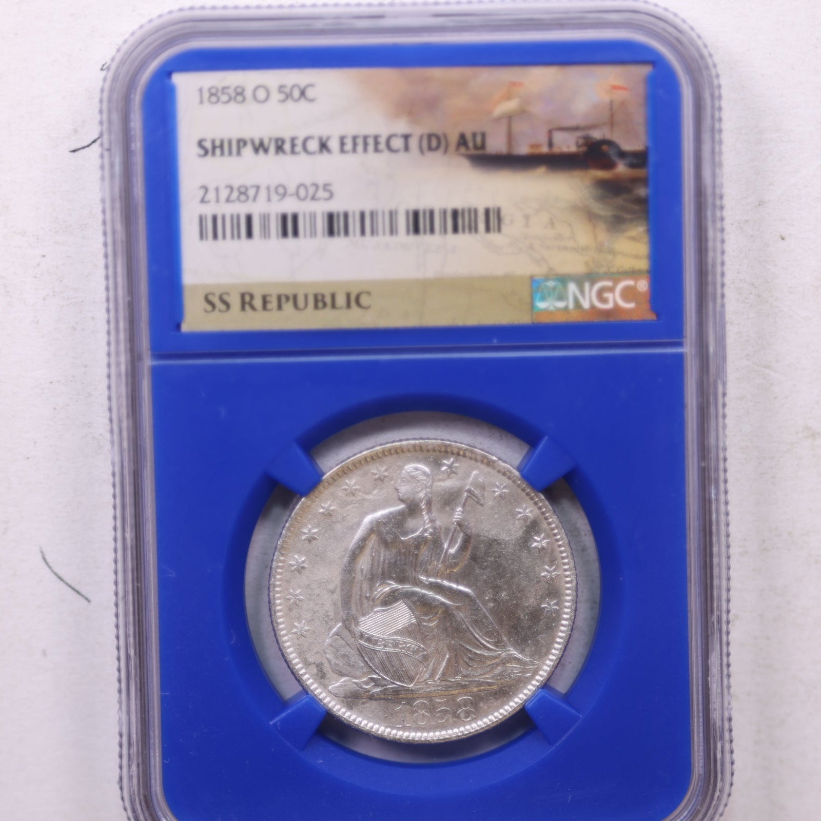 1858-O Seated Liberty Half Dollar, 'SHIPWRECK EFFECT' NGC AU. Store #GHR108.