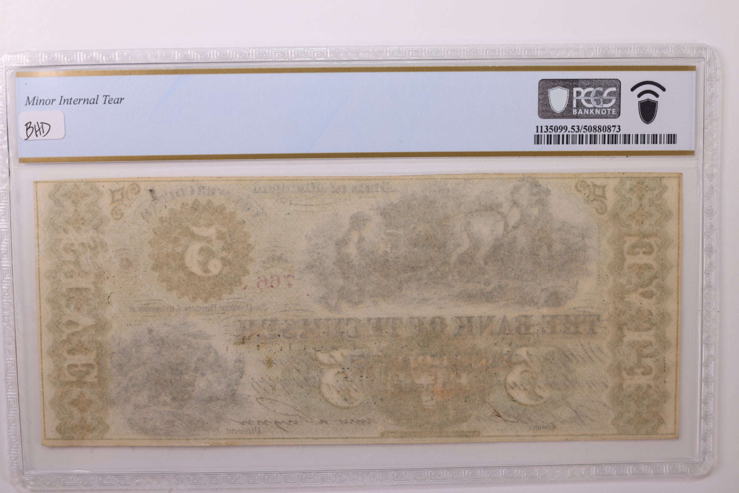 1859 $5, TECUMSEH, MI., Obsolete Currency., PCGS AU-53., STORE #GMI052