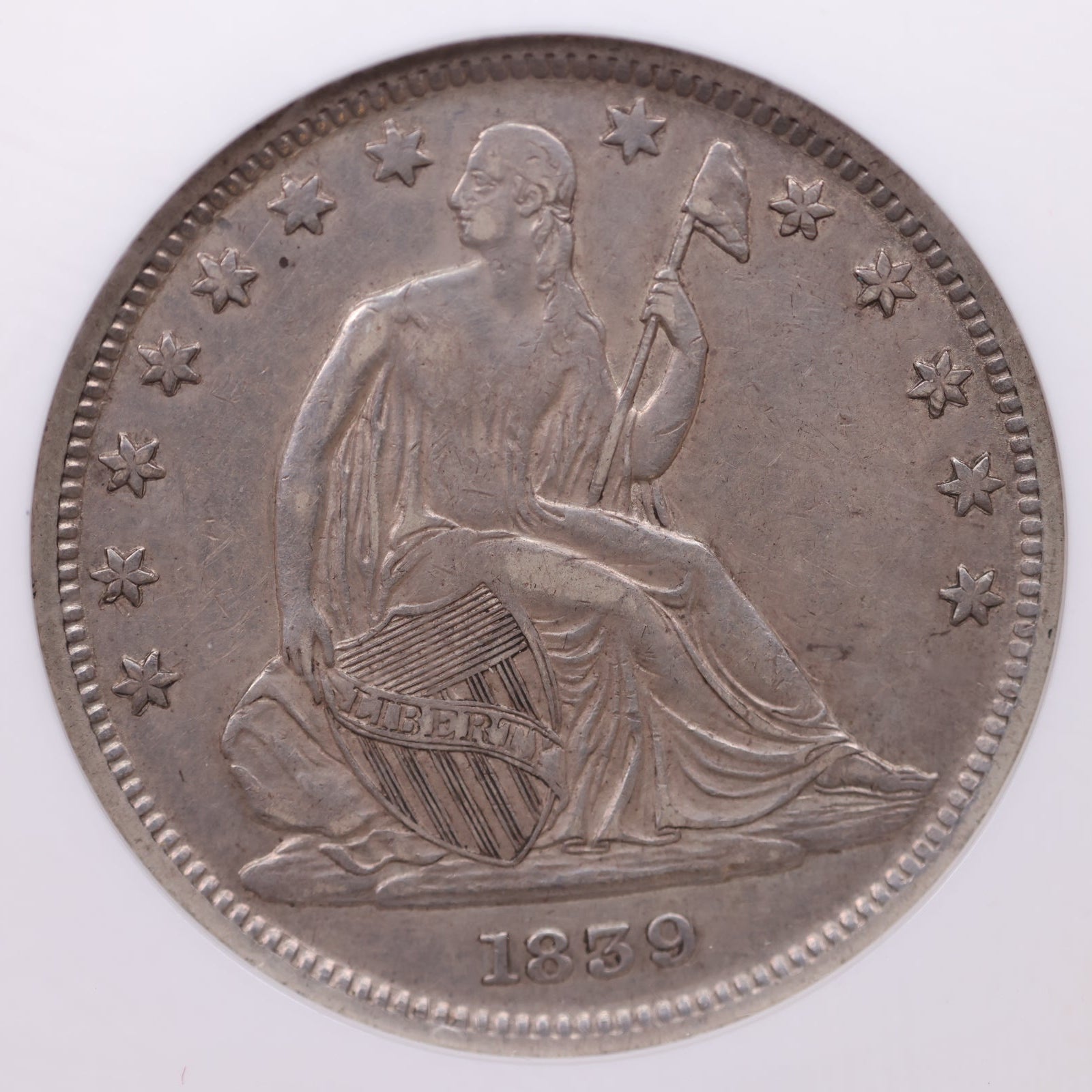 1839 Seated Liberty Half Dollar, Nice Eye Appeal Coin, NGC AU-50. Store #GHR113.