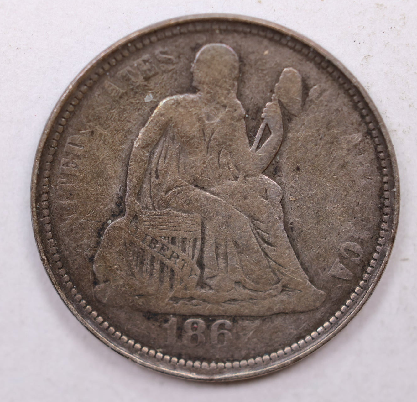 1867-S Seated Liberty Dime, Collectible Circulated Coin, Store Sale #DE730.