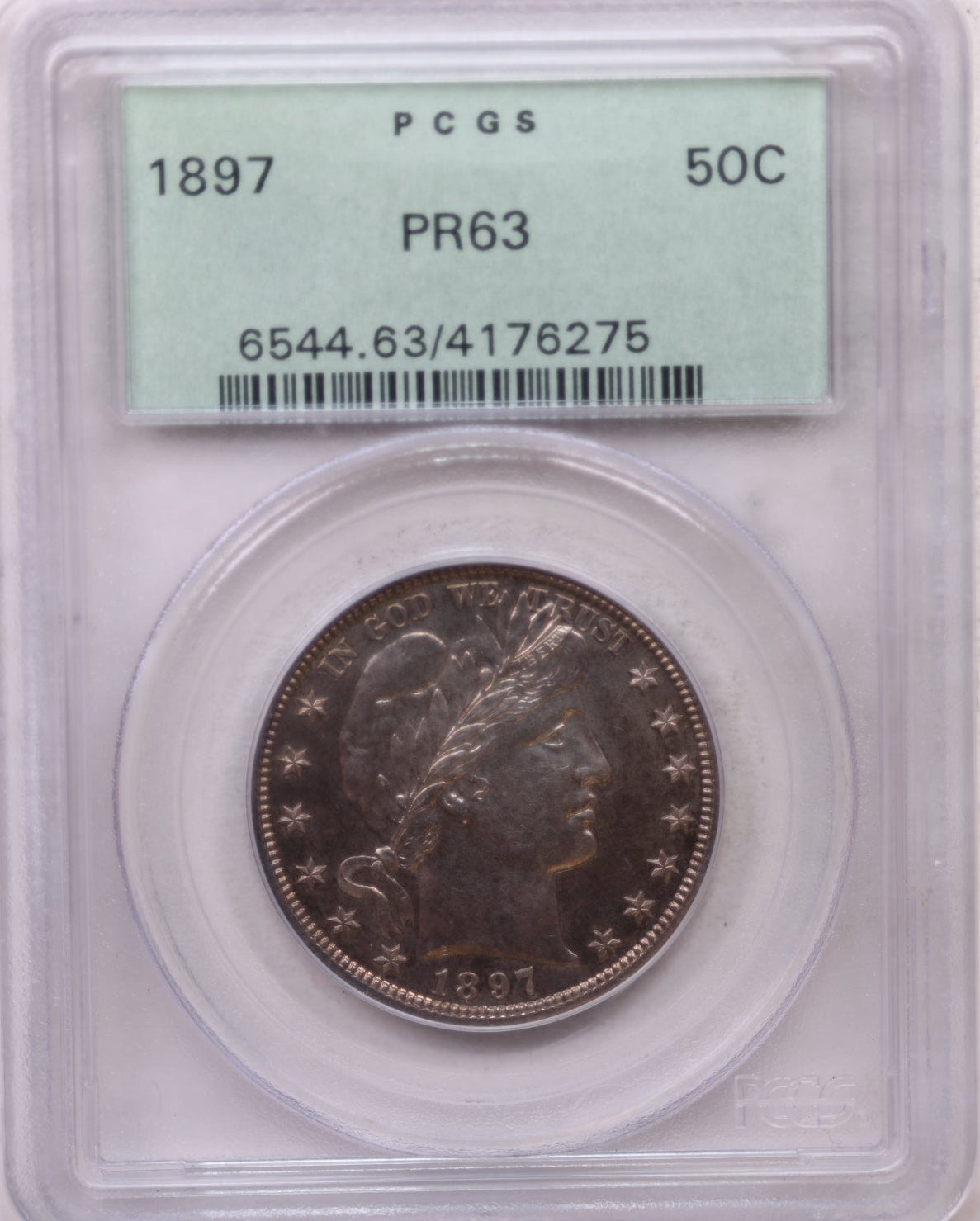 1897 Barber Silver Half Dollar, "Proof Strike", PCGS PR-63. Store Sale #GHR119.