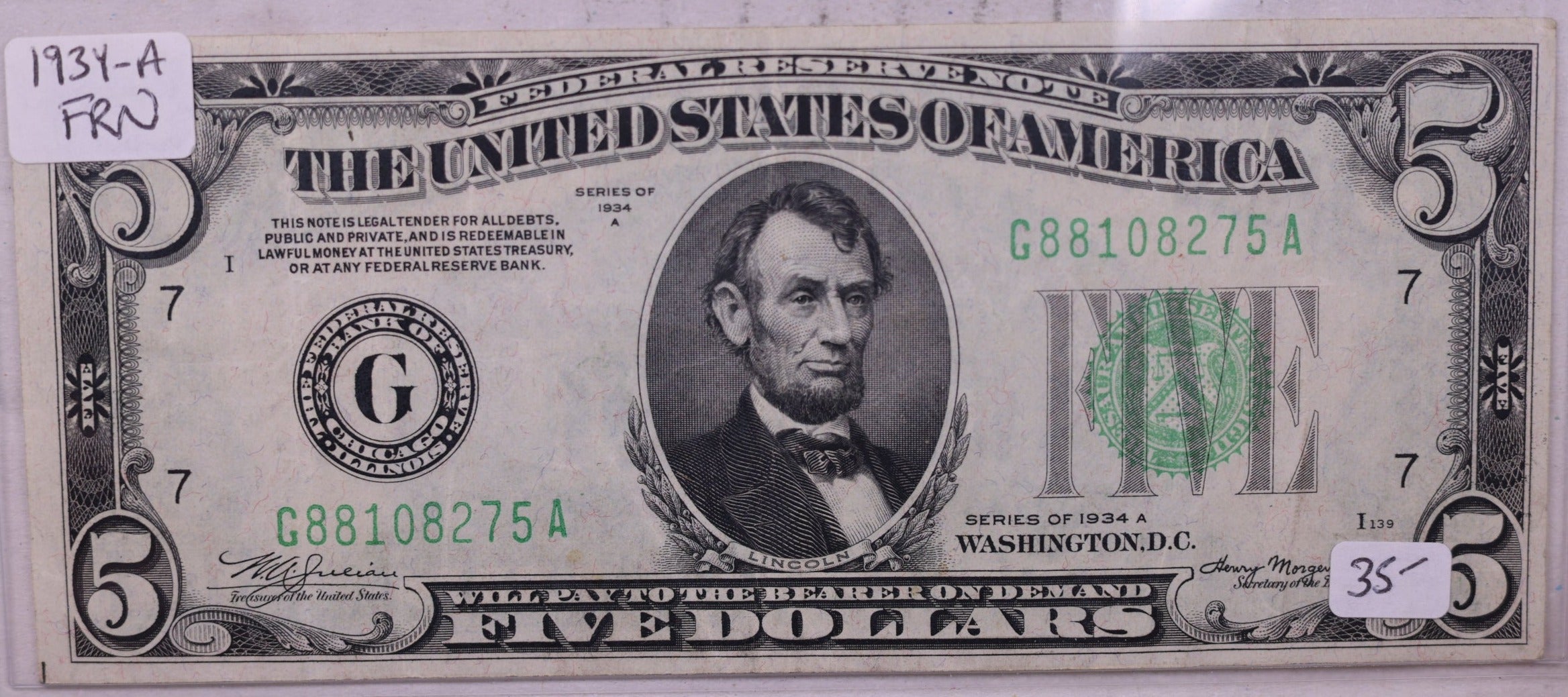 1934 A, Federal Reserve Note., Very Fine Circulated., Store #0742