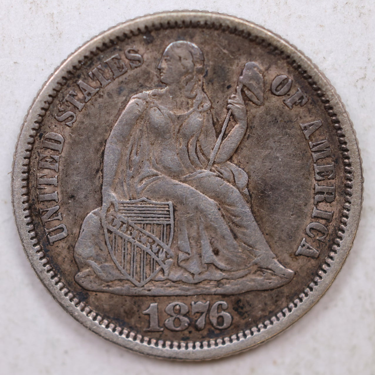 1876 Seated Liberty Dime, Collector Circulated Coin, Store Sale #DE754.