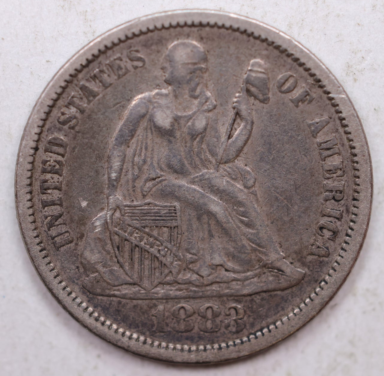 1883 Seated Liberty Dime, Collector Circulated Coin, Store Sale #DE766.