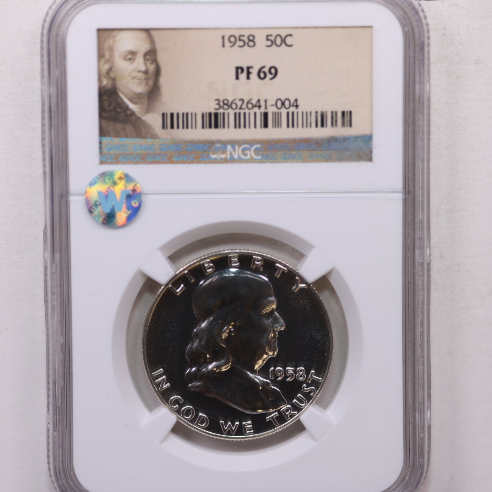 1958 Franklin Half Dollar, Gem Proof Strike, NGC PF-69, Store #GHR141.