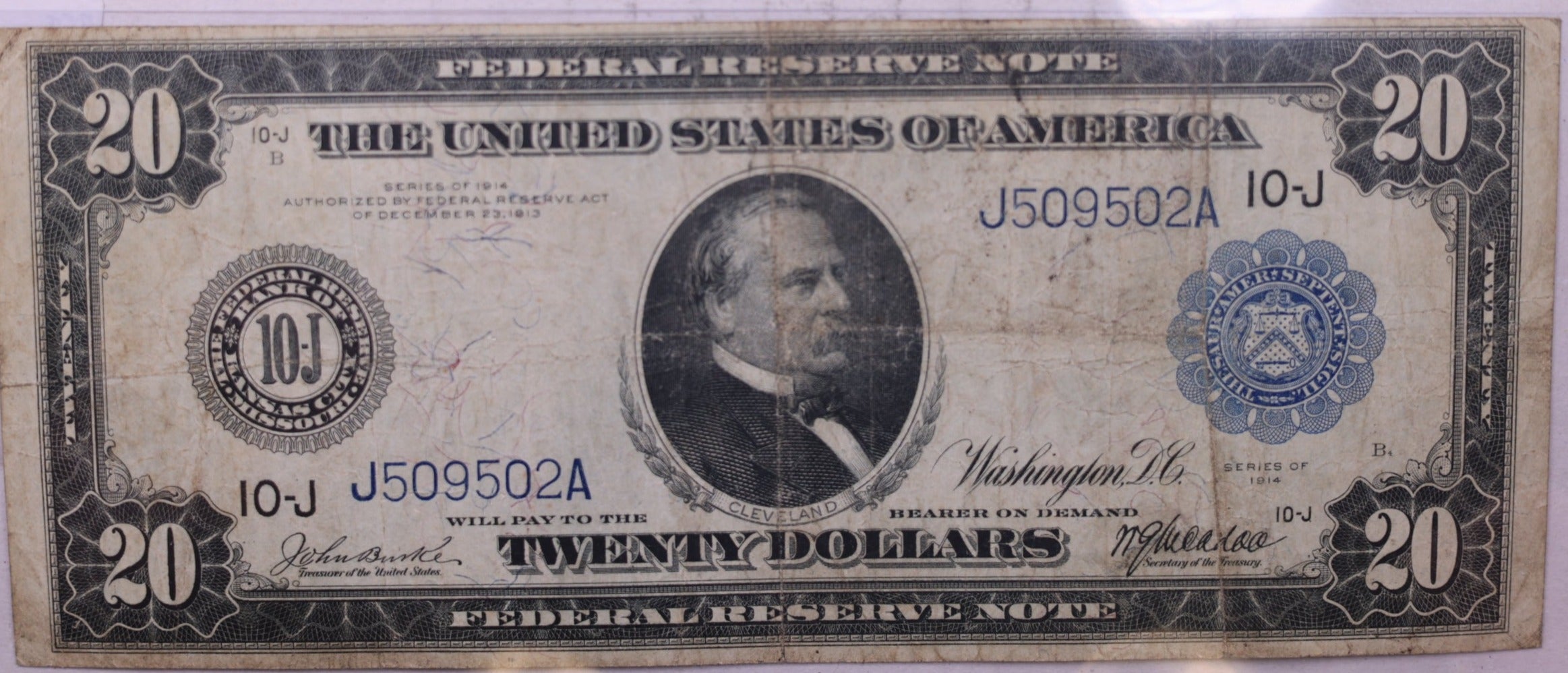 1914 $20, Federal Reserve Note., Circulated Currency., Store Sale #LFN0005