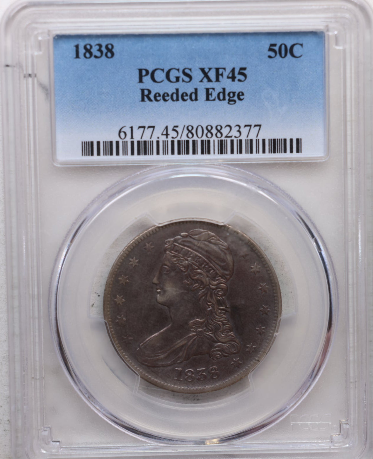 1838 Cap Bust Half Dollar, Reeded Edge, PCGS XF-45, Store Sale #GHR094