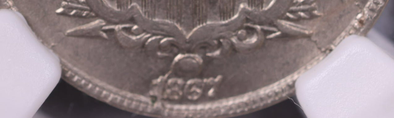 1867 Shield Nickel., 1867 over 1867, VP-015., NGC MS-61., Store #0871