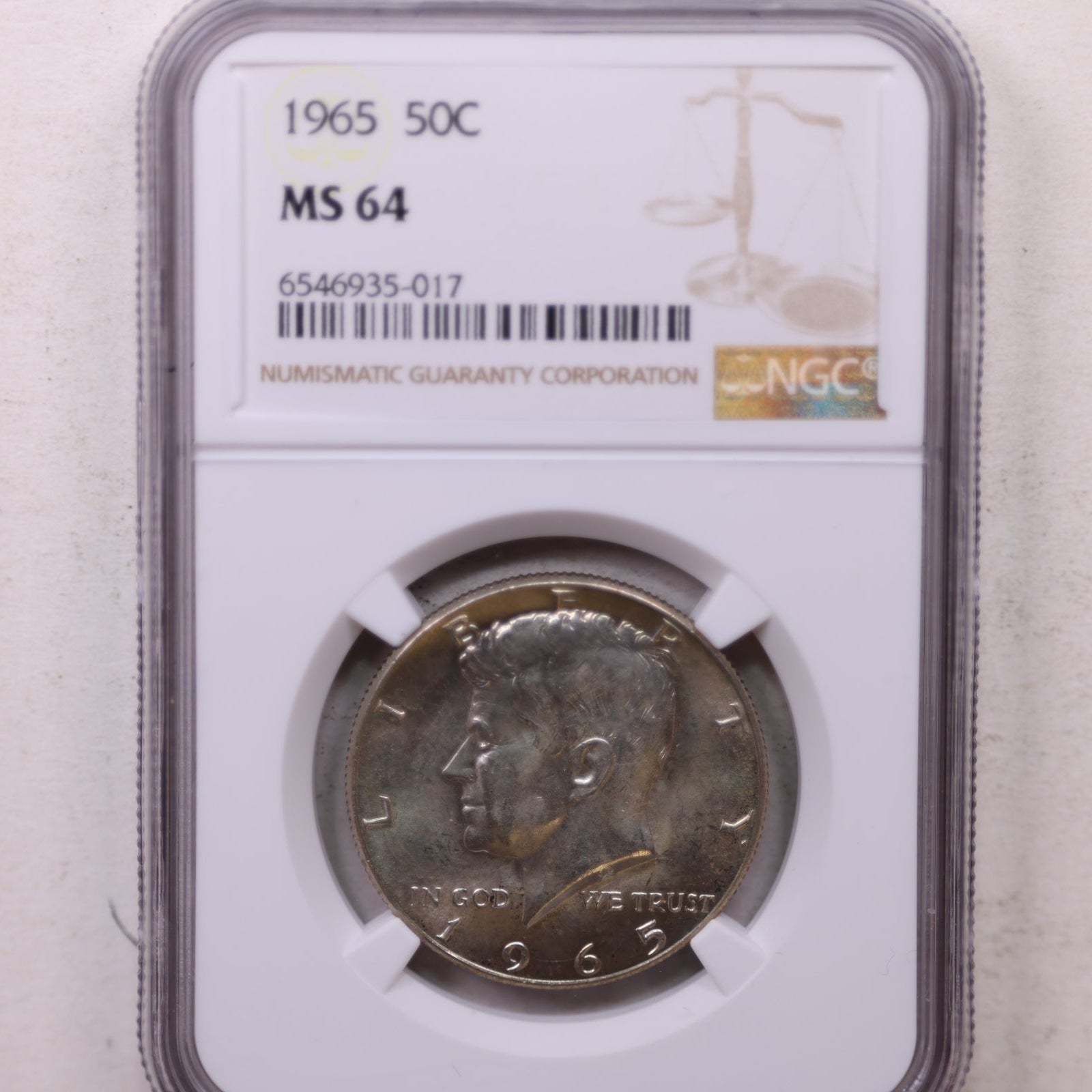 1965 Kennedy Silver Clad Half Dollar, Uncirculated Coin, NGC MS-64, Store #GHR167.