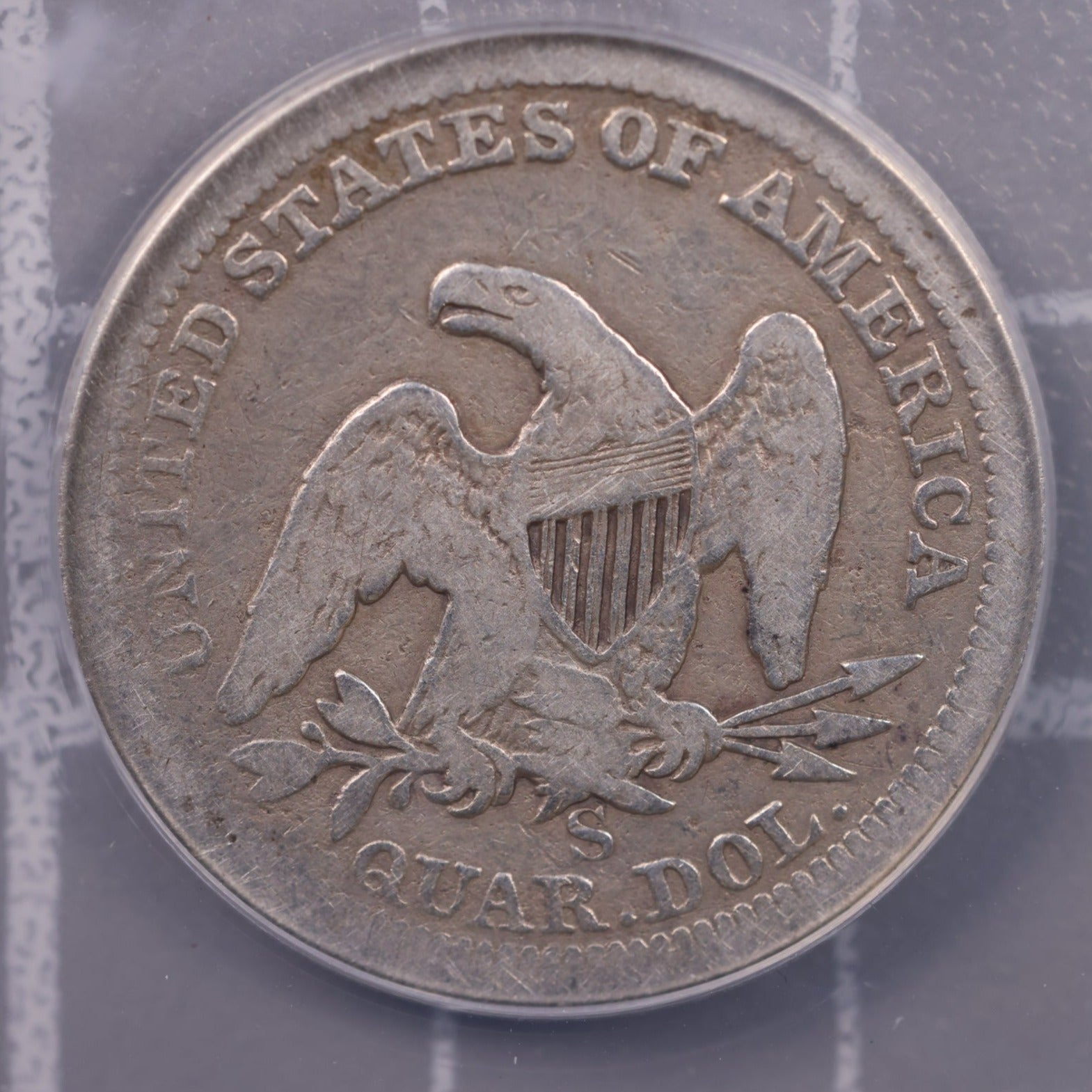 1860-S Seated Liberty Quarter., ANACS VG-08 Details., Store #0879