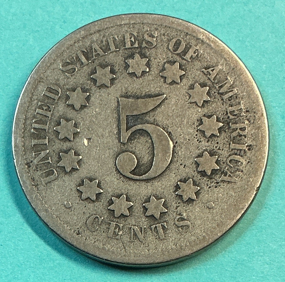 1867 Shield Nickel, Fine Circulated Coin, Store #NL098