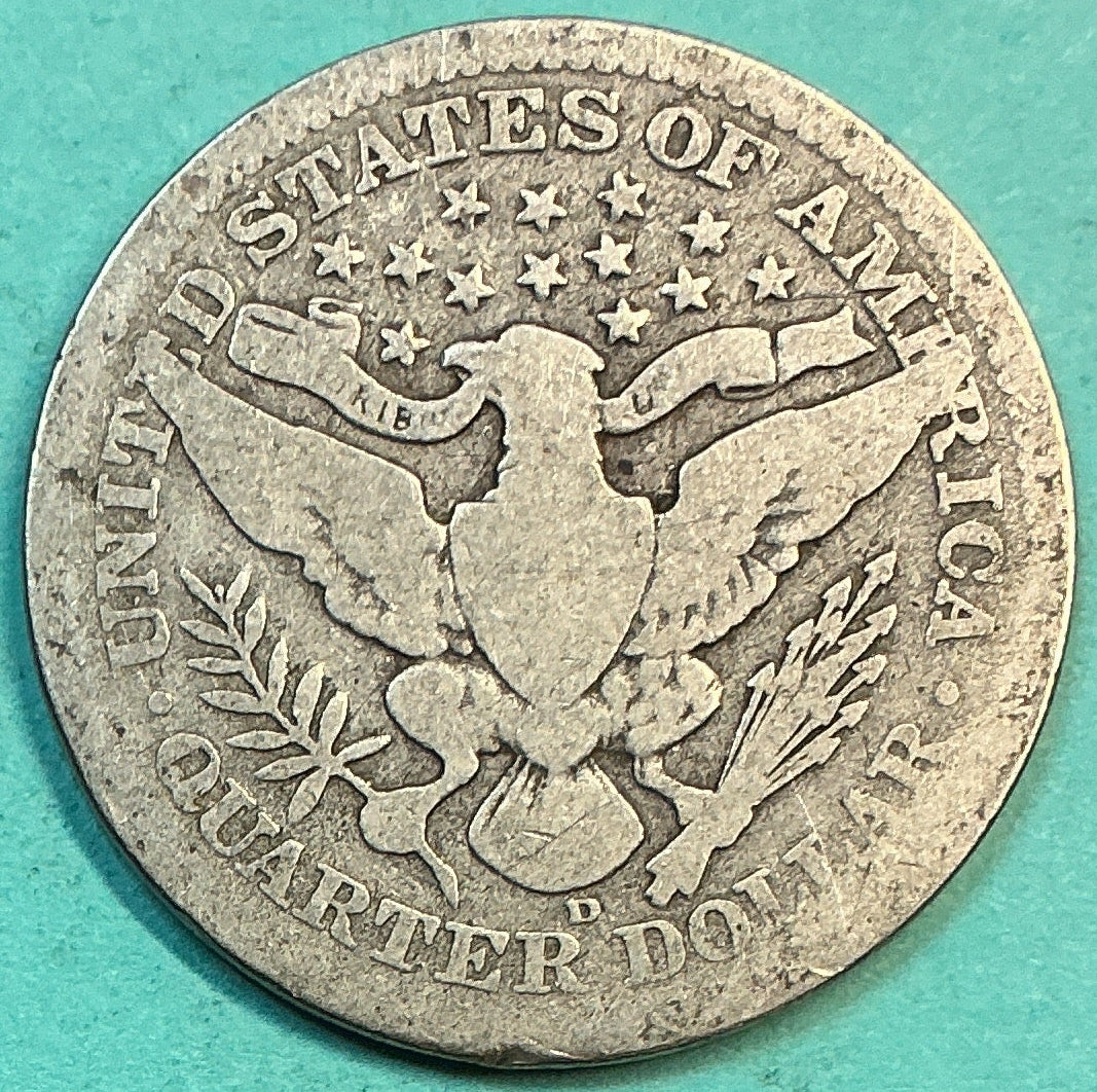 1908-D Barber Quarter., Very Good Circulated Details., Store#QR1240