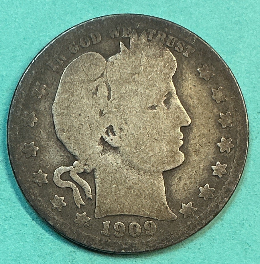 1909-O Barber Quarter., Good Circulated Details., Store#QR1302