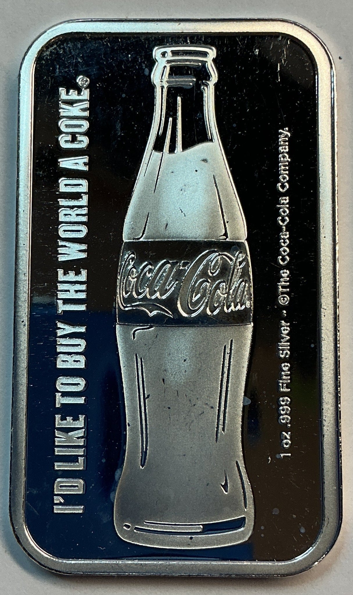 .999 silver, 1 Troy Ounce, Coca-Cola Silver Bar Bullion, Store #SR039