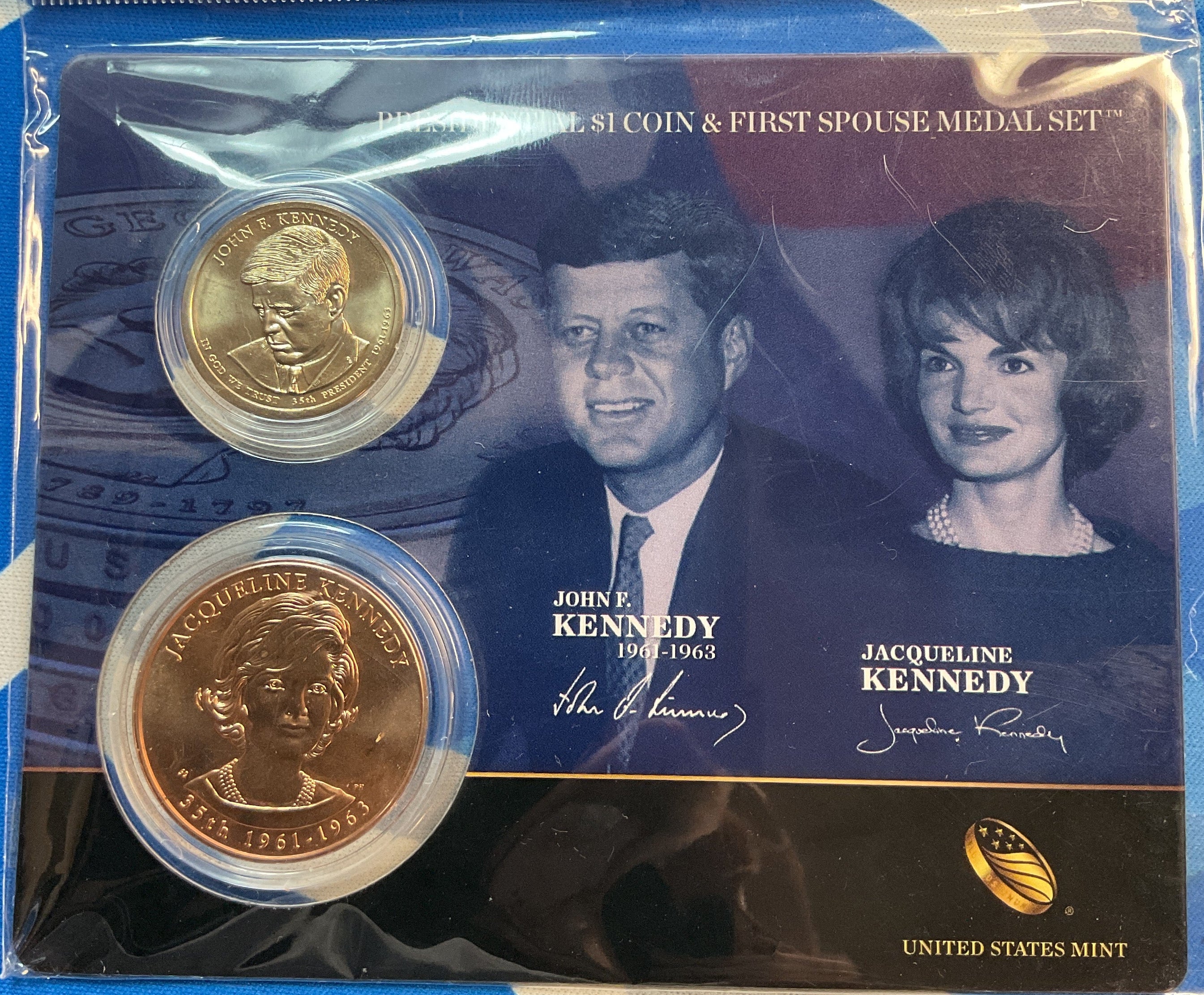 Presidential $1 Coin and First Spouse Medal Set. John F. Kennedy. Store # 12737
