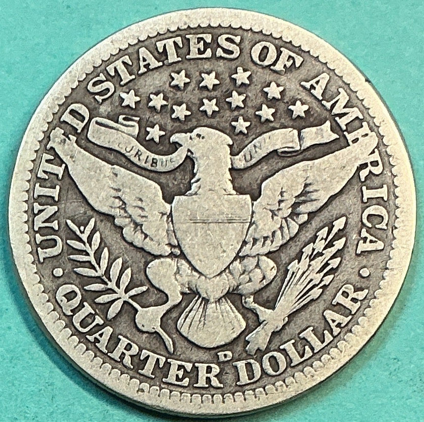 1908-D Barber Quarter., Very Good Circulated Details., Store#QR1239