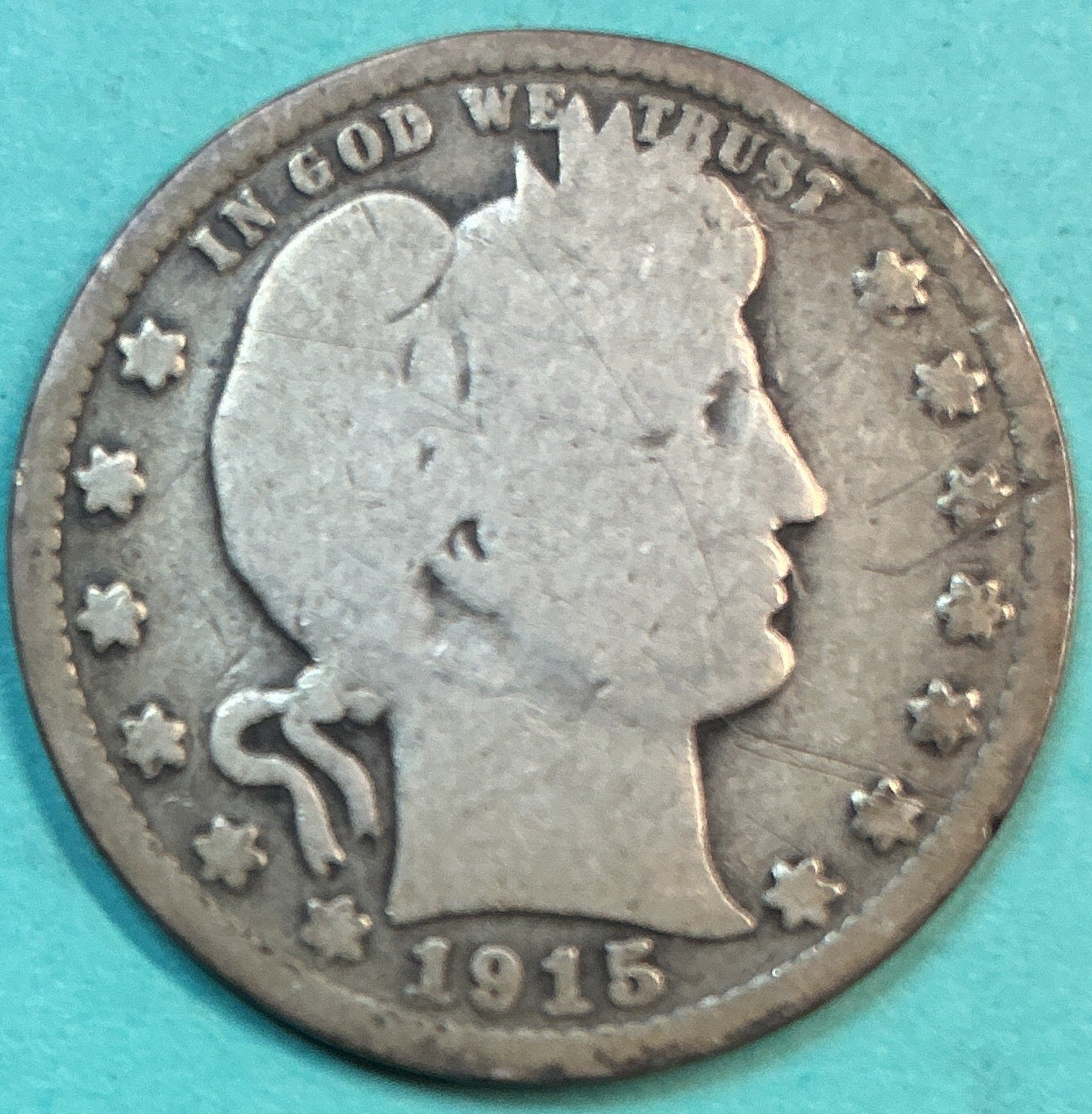 1915-S Barber Quarter., Good Circulated Details., Store#QR1321