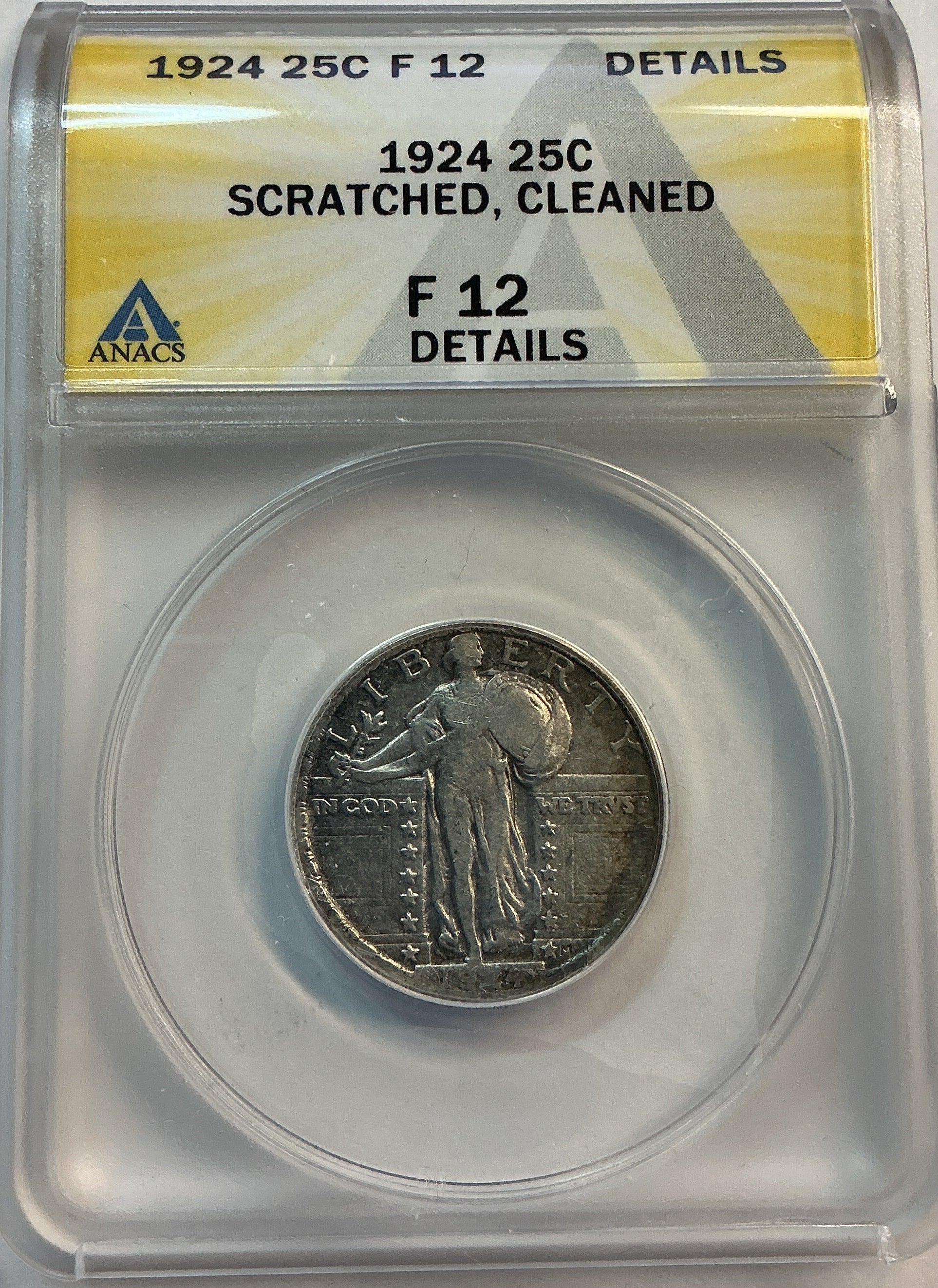 1924 Standing Liberty Quarter, ANACS F-12, Store #QR1619