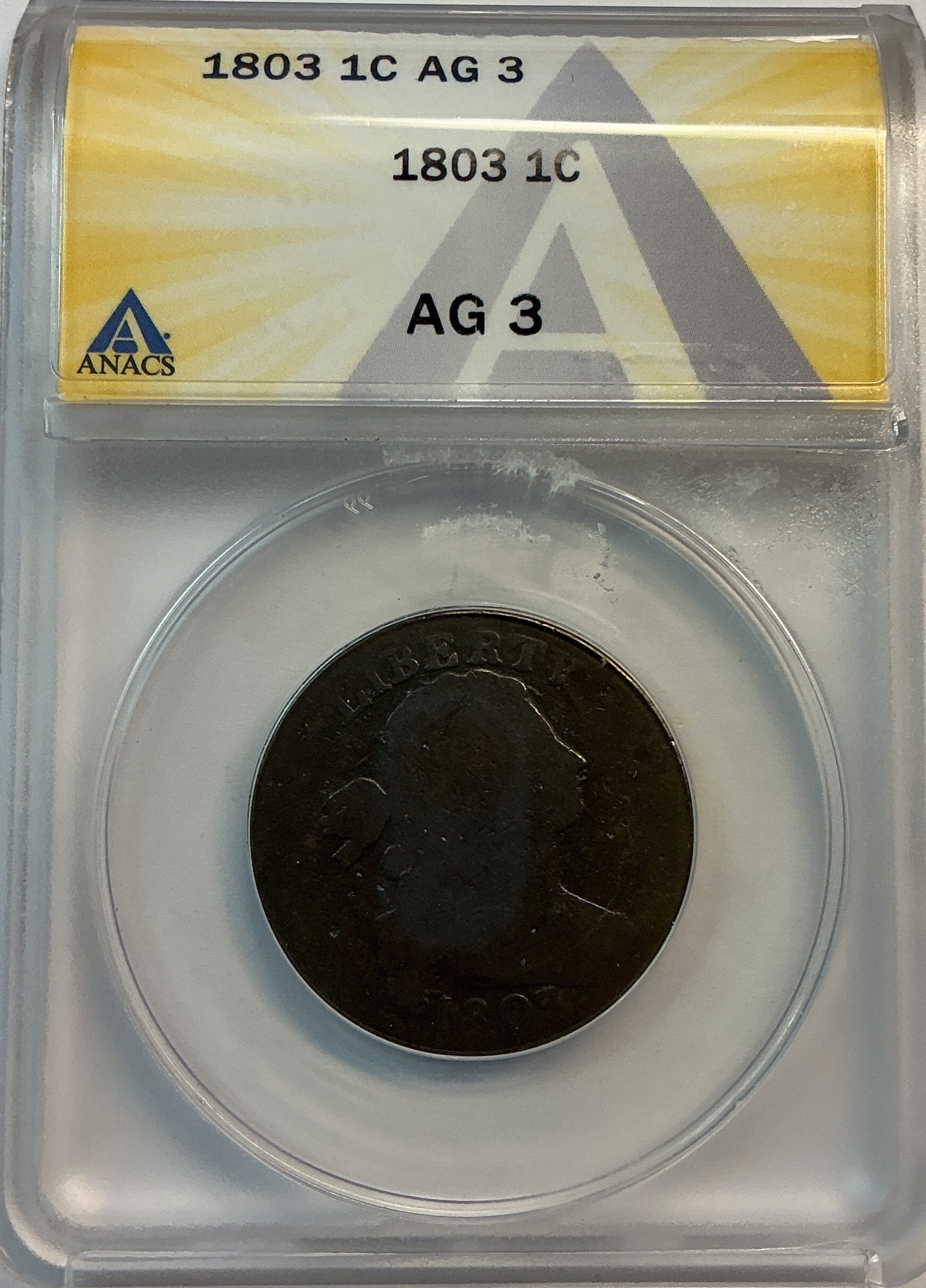 1803 Draped Bust Large Cent, ANACS About Good 3, Circulated Coin, Store #CT1434