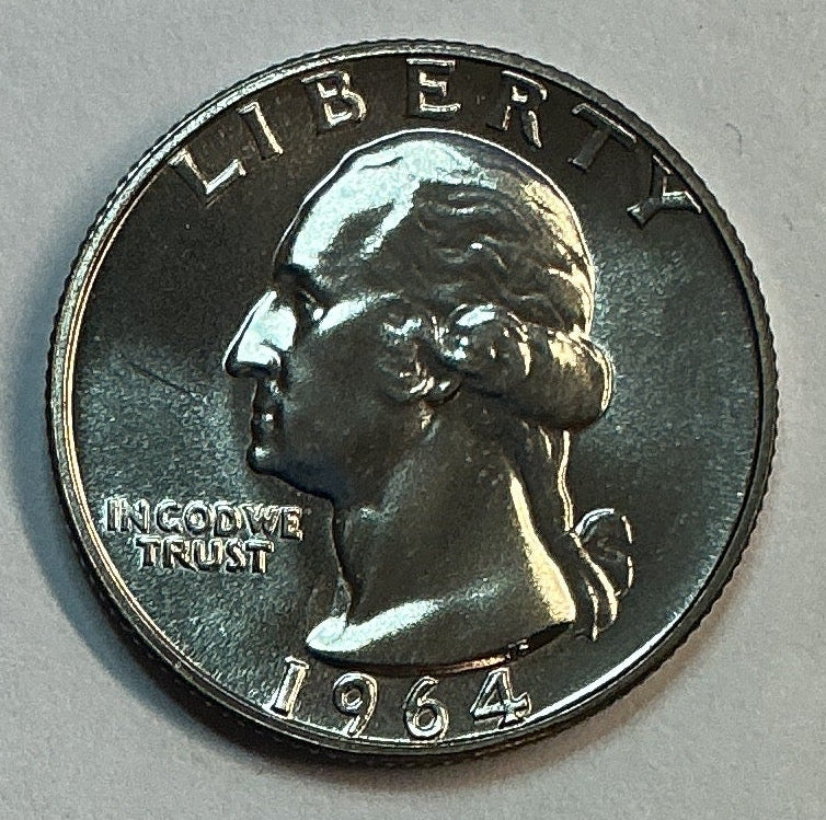 1964 Silver Washington Quarter., Proof Uncirculated Coin., Store #QR1798