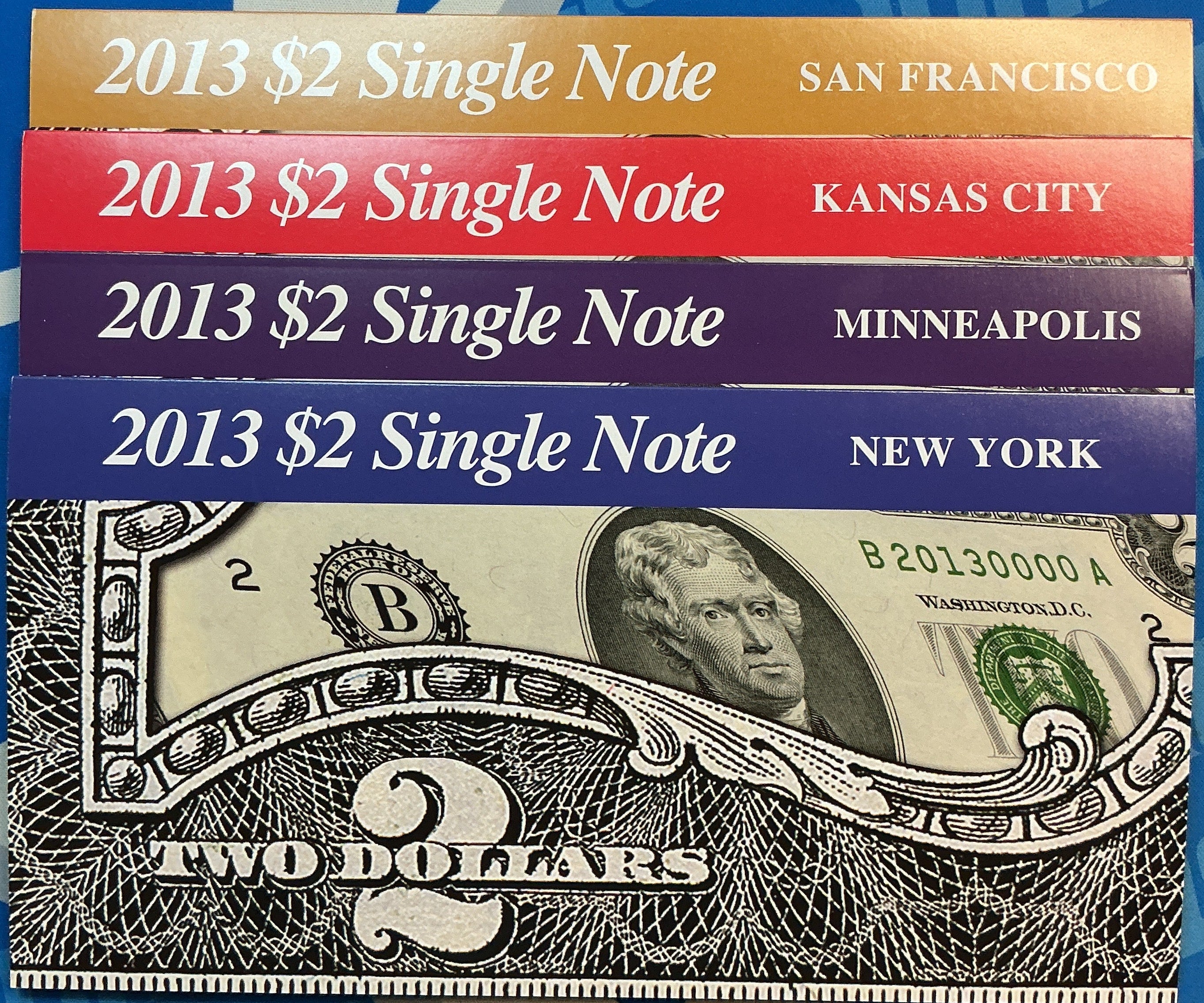 2013 Series $2 Single Notes, F.R.Notes, 2013xxx Serial Numbers Store #FRN018