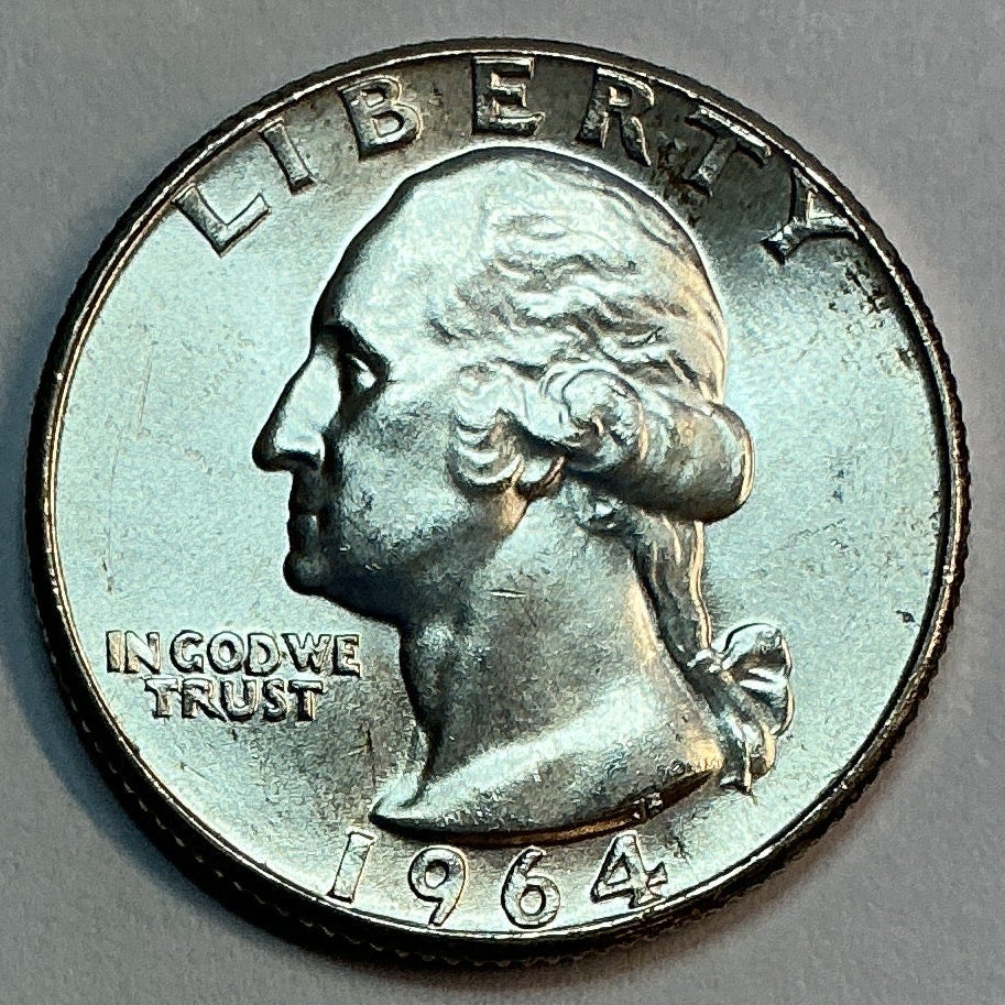 1964 Silver Washington Quarter., Brillant Uncirculated Coin., Store #QR1796