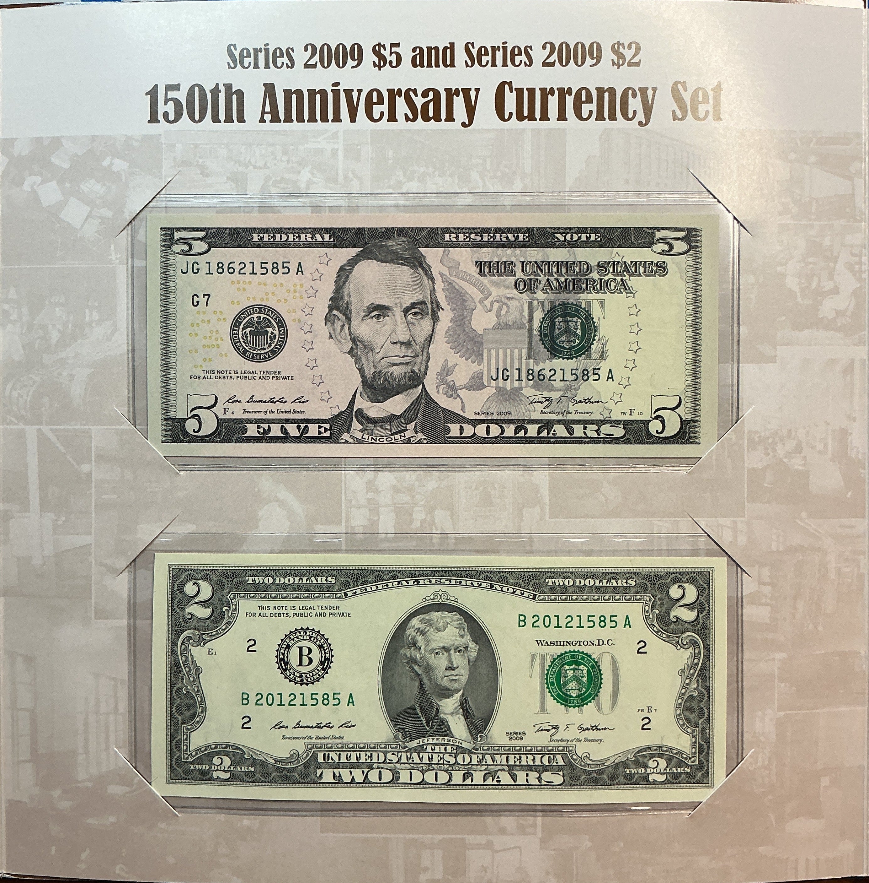 2009 Series $5 & $2 Notes, F.R.B, 150th Anniversary BEP, #FRN008
